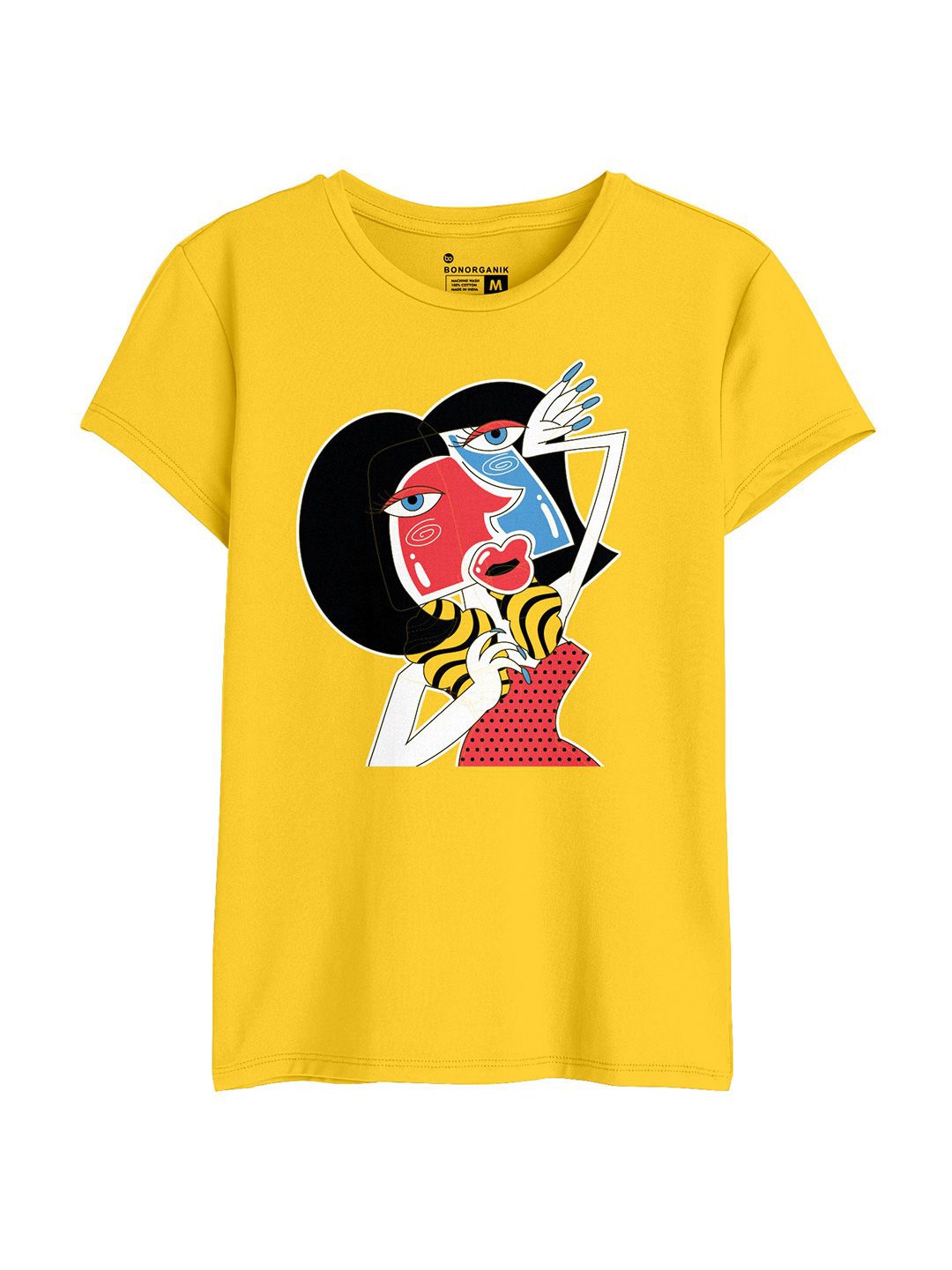 

BonOrganik Women Graphic Printed Round Neck Cotton T-shirt, Yellow