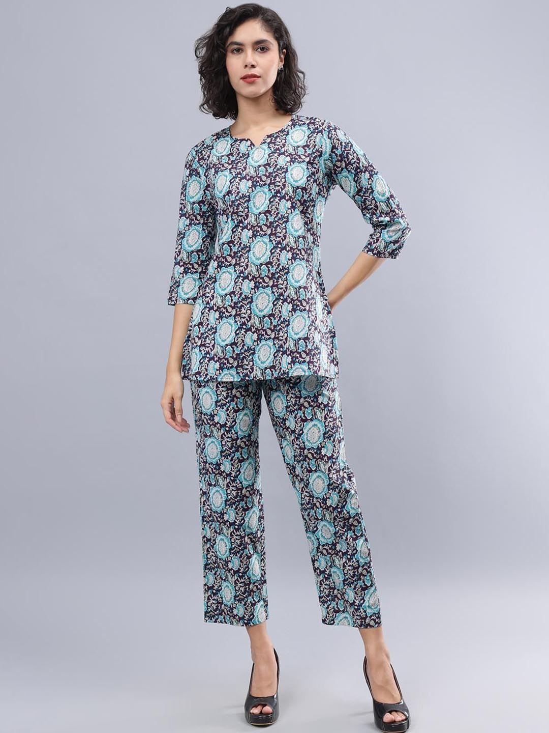 

CORDSET Printed Pure Cotton Tunic With Trousers Co-Ords, Purple