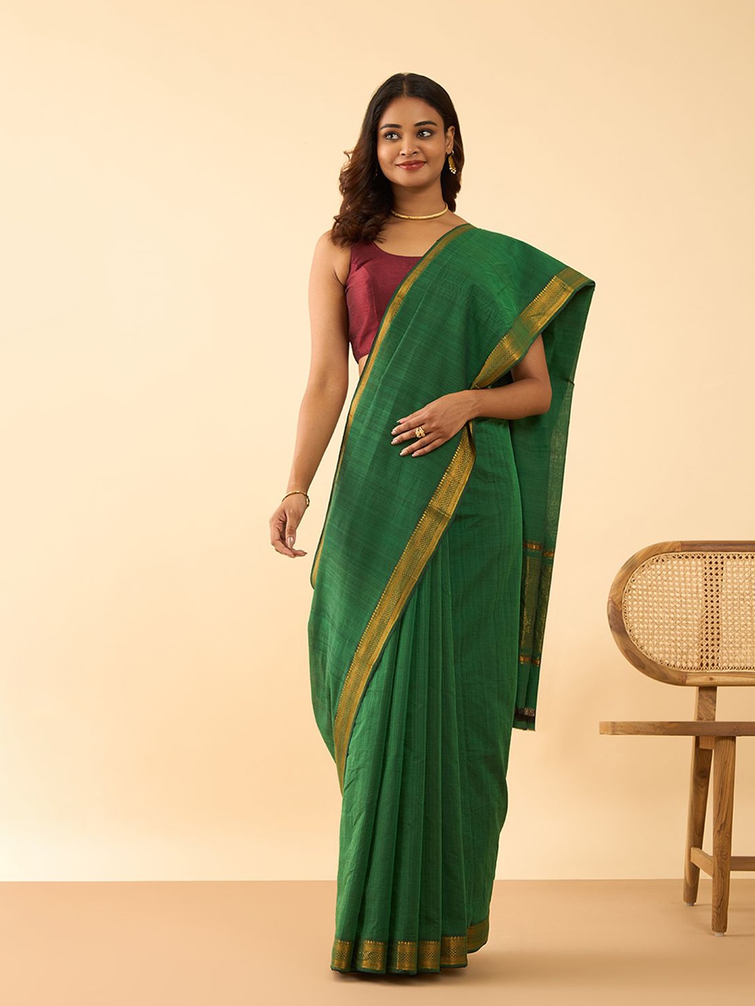 

Taneira Zari Pure Cotton Mangalagiri Saree, Green