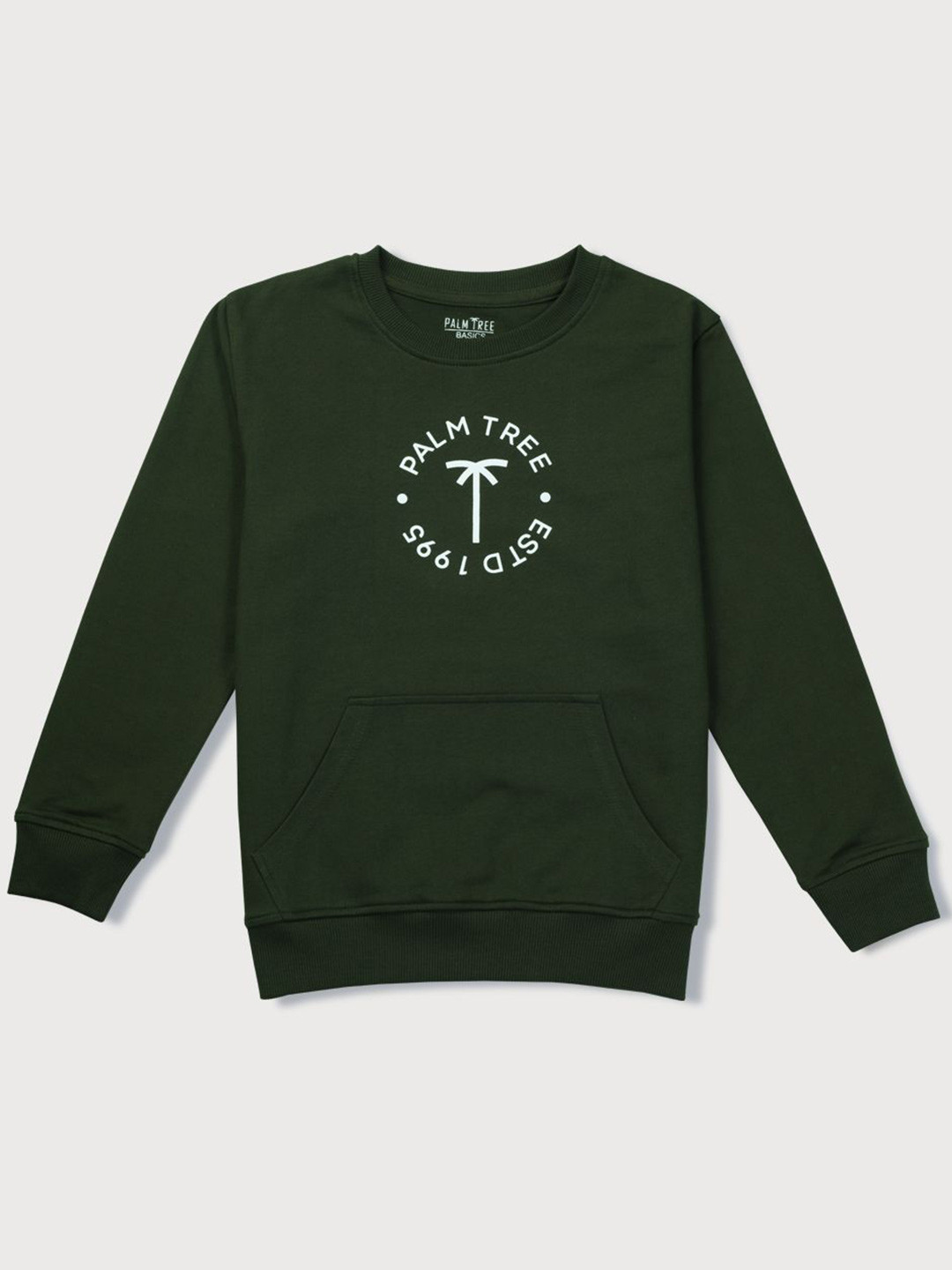 

Palm Tree Boys Typography Printed Round Neck Cotton Pullover Sweatshirt, Green