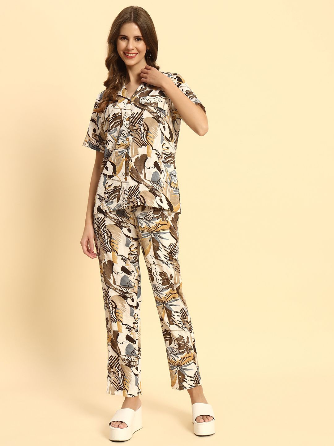 

ROCK AND ROLL Printed Shirt with Trousers, Brown