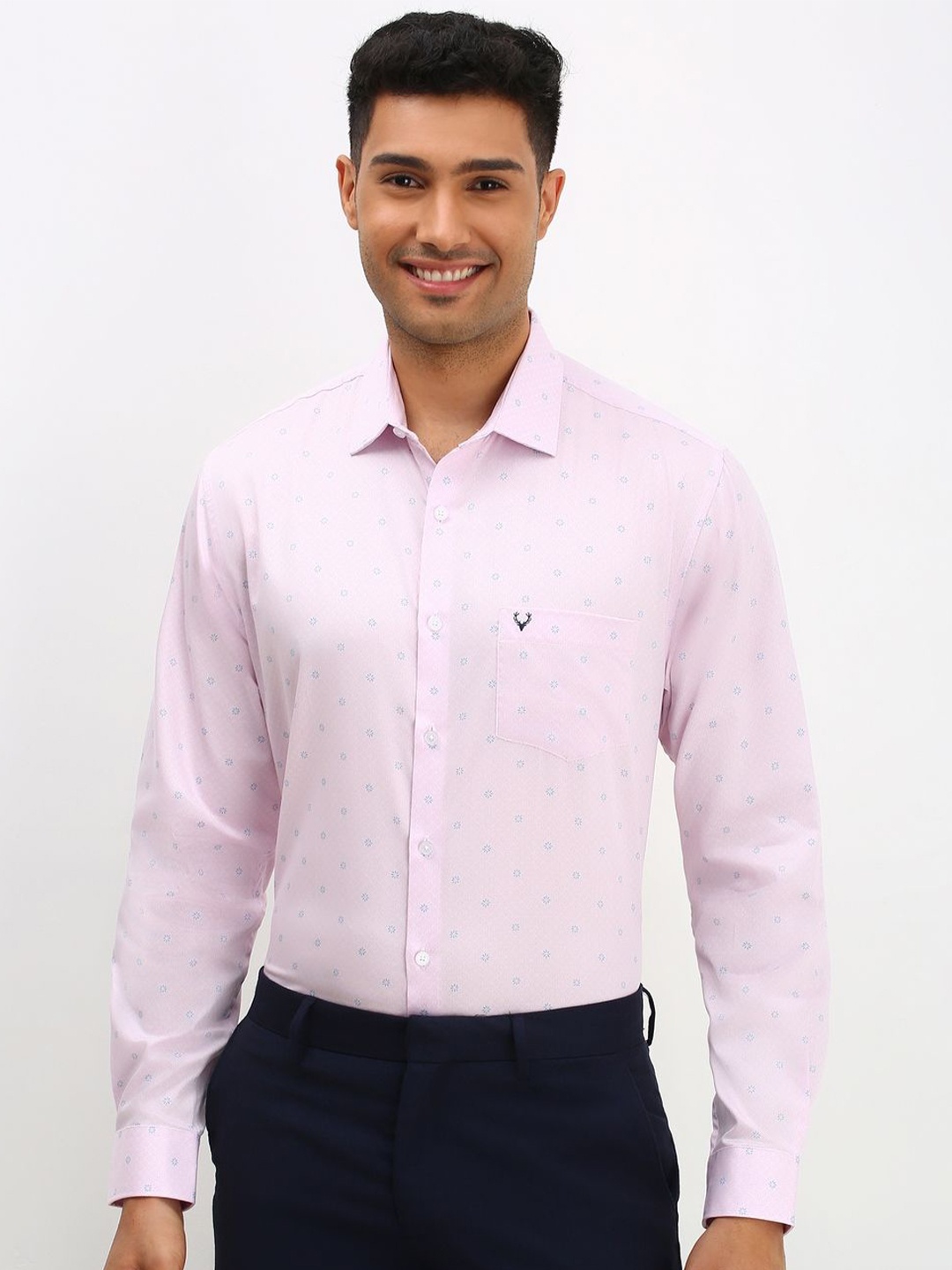 

Allen Solly Men Spread Collar Micro Ditsy Printed Cotton Slim Fit Formal Shirt, Pink