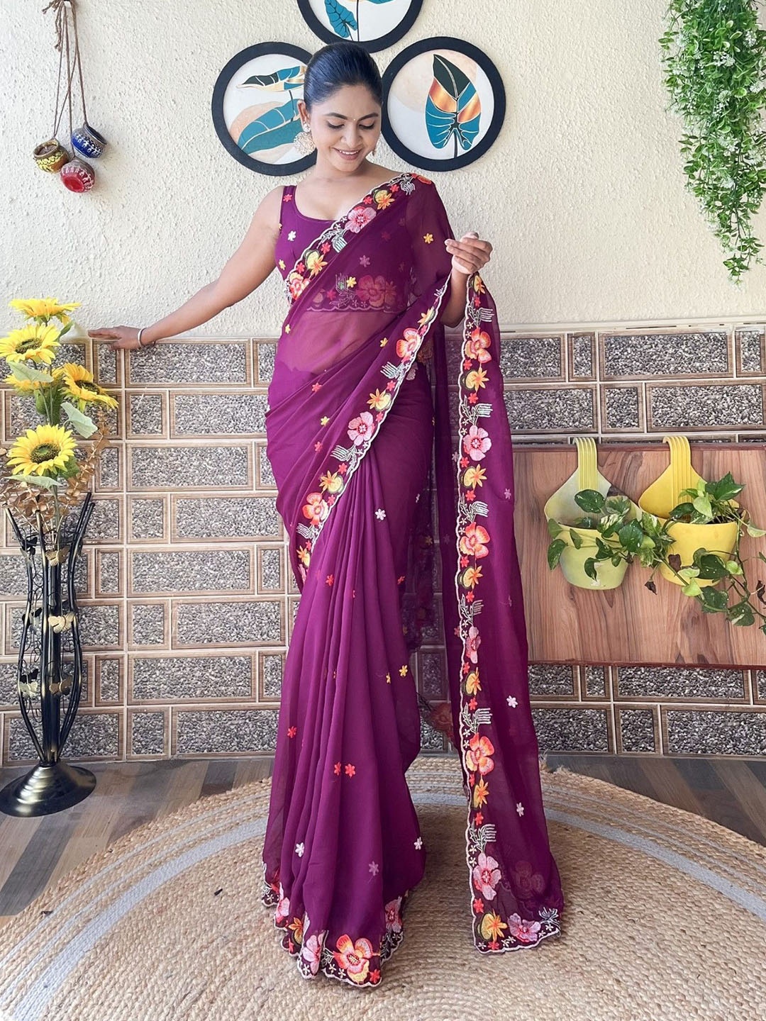 

LeeliPeeri Designer Embellished Embroidered Saree, Purple