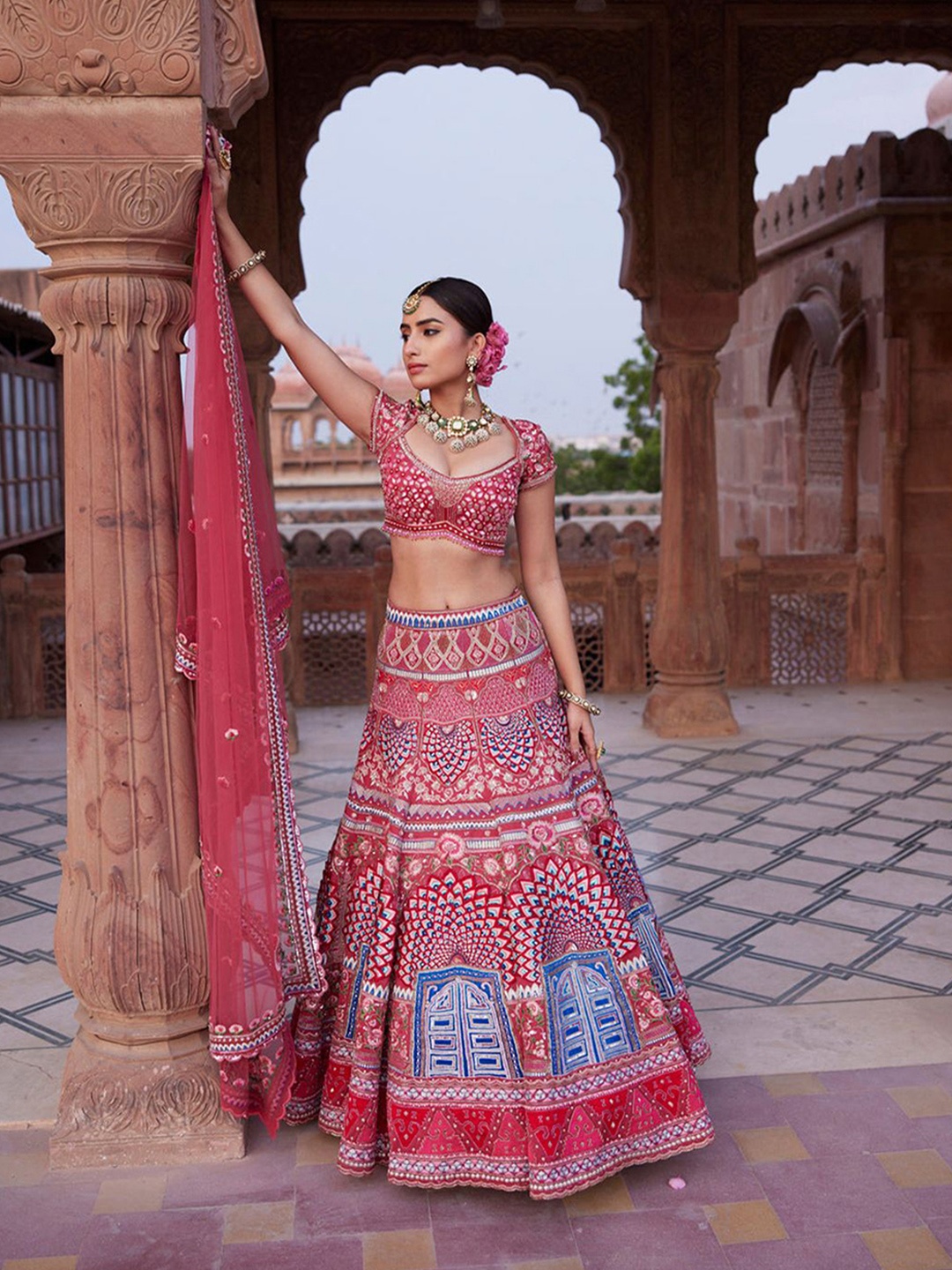 

KIASA By Ronak & Shruti Embellished Satin Ready to Wear Lehenga Blouse With Dupatta, Pink