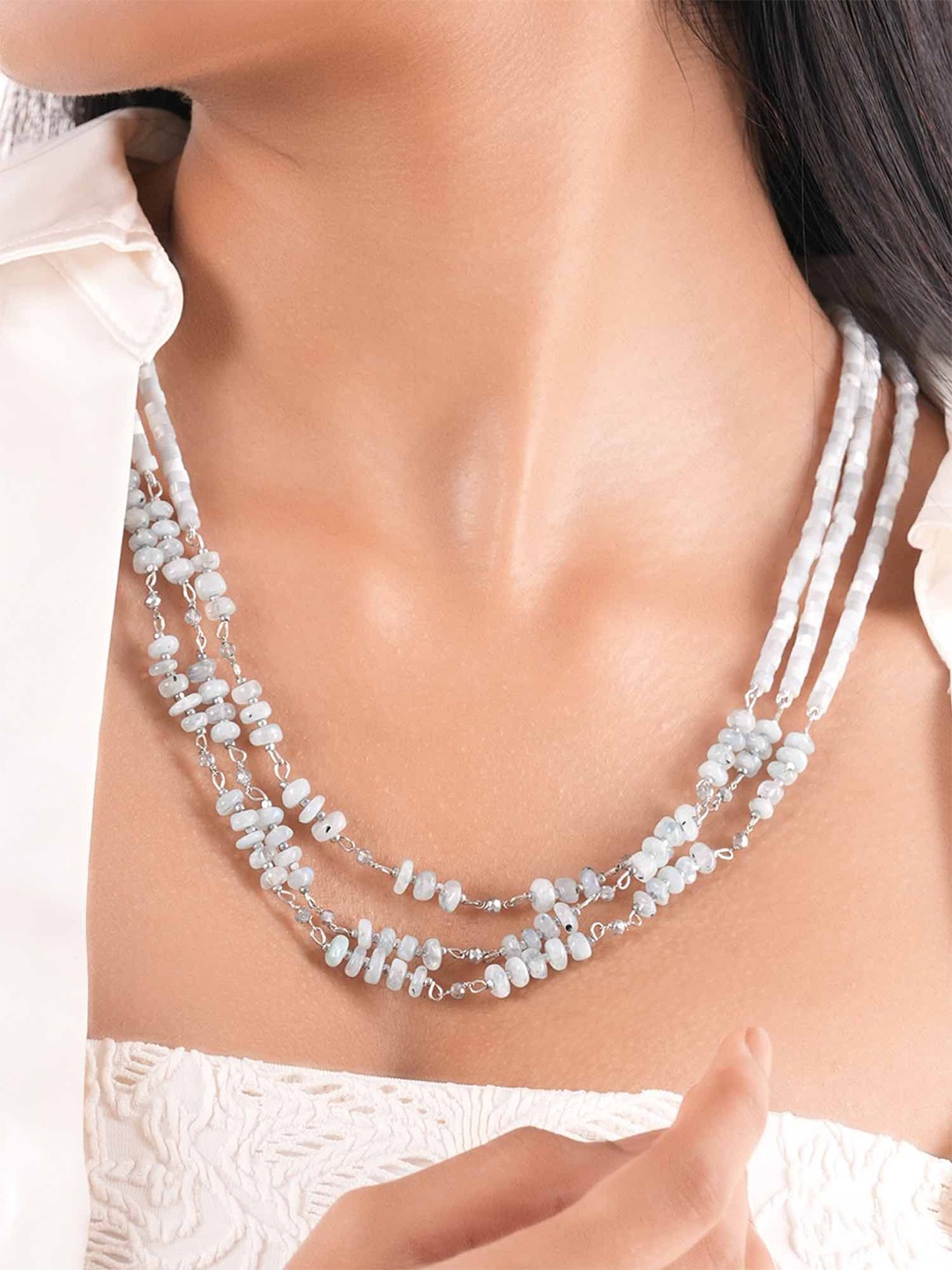 

D'oro Vai Stone Studded Necklace, White