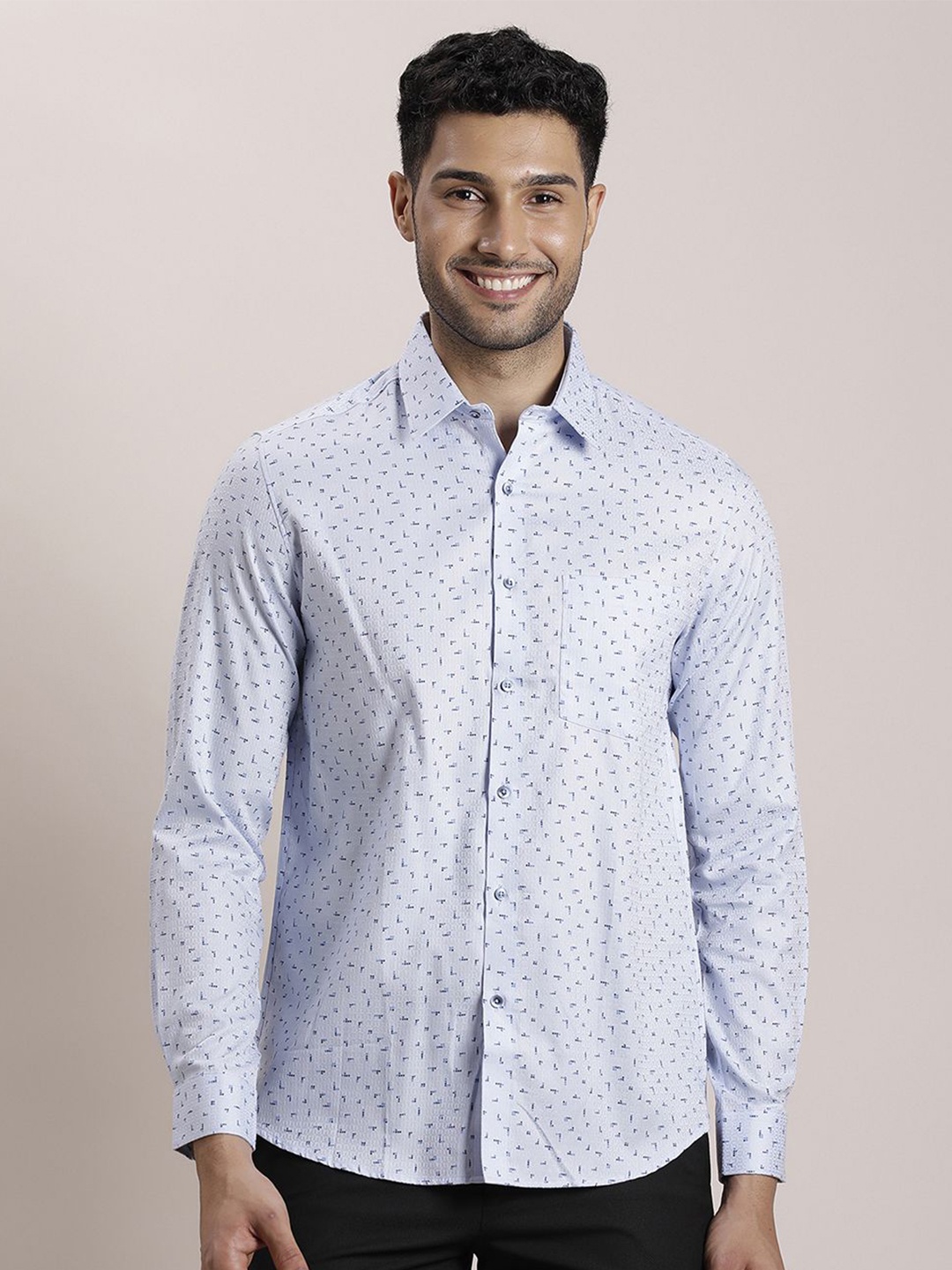 

Turtle Men Classic Spread Collar Micro Ditsy Printed Cotton Slim Fit Formal Shirt, Blue