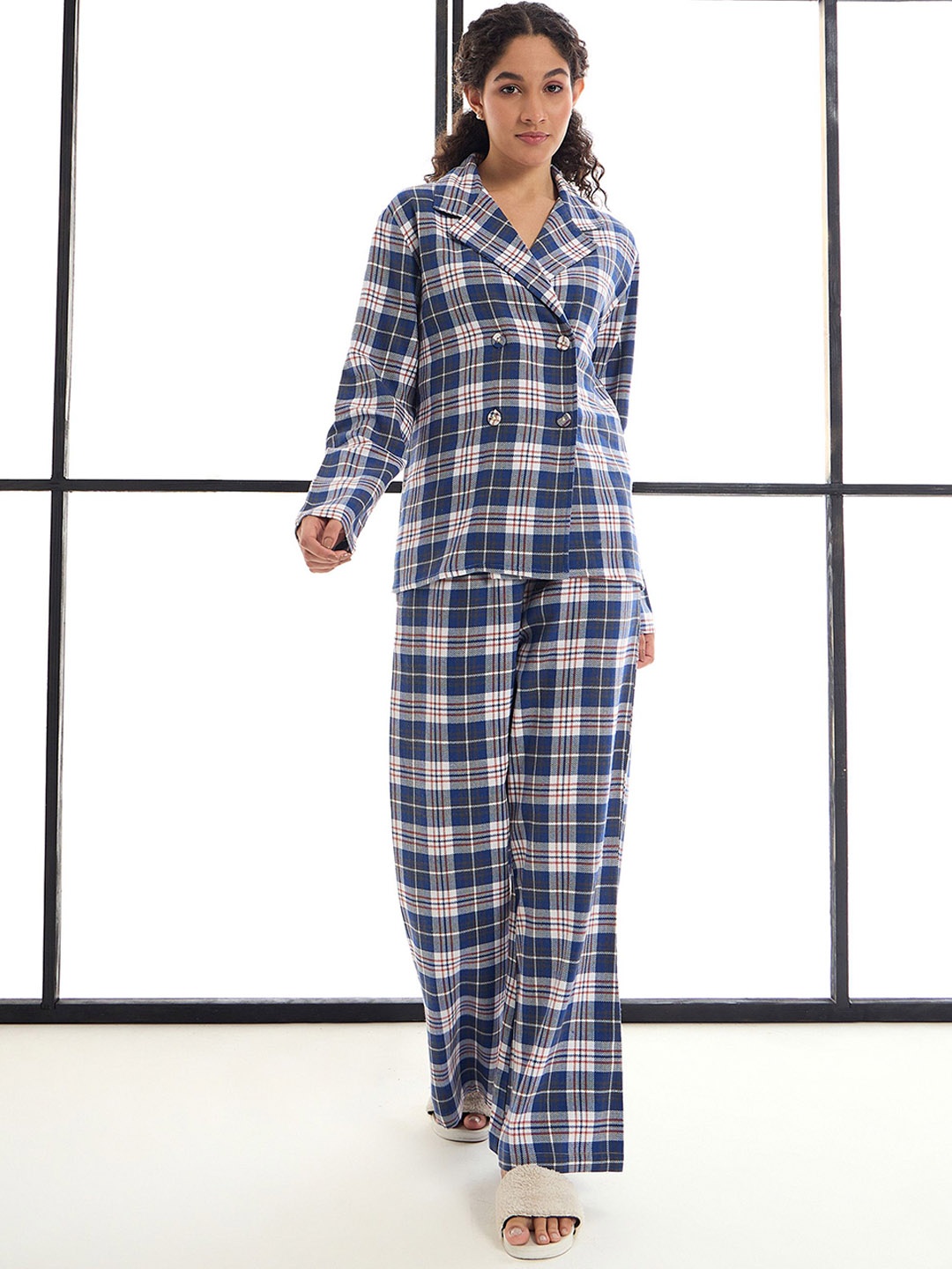 

SASSAFRAS alt-laze Women Checked Night suit, Navy blue