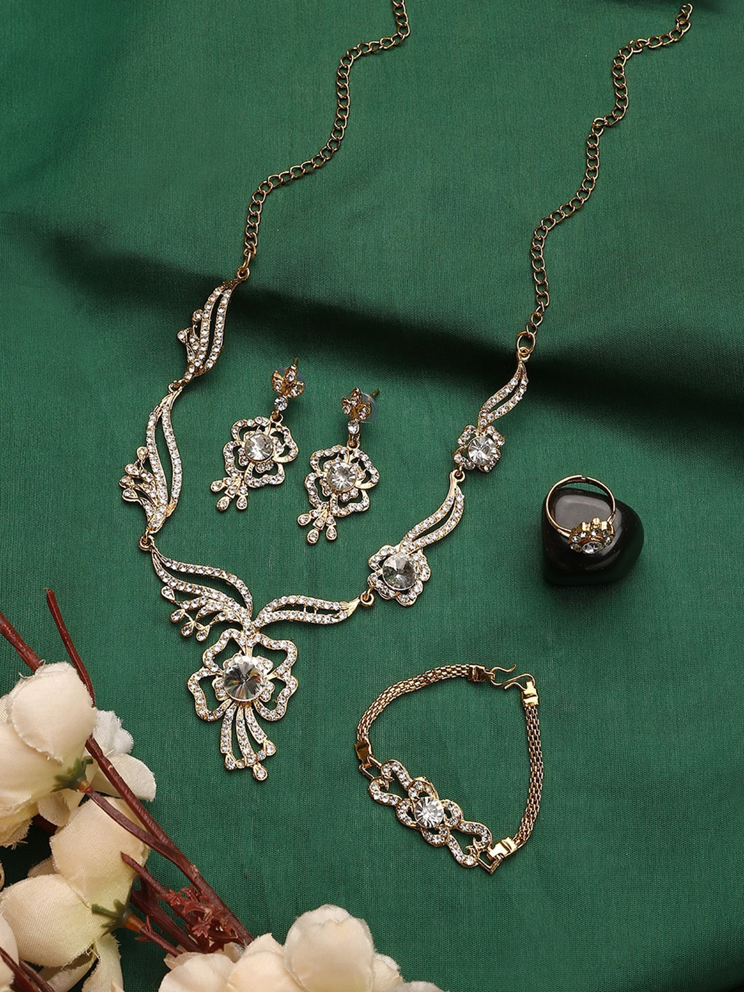 

ANIKAS CREATION Gold Plated Stones Studded Jewellery Set