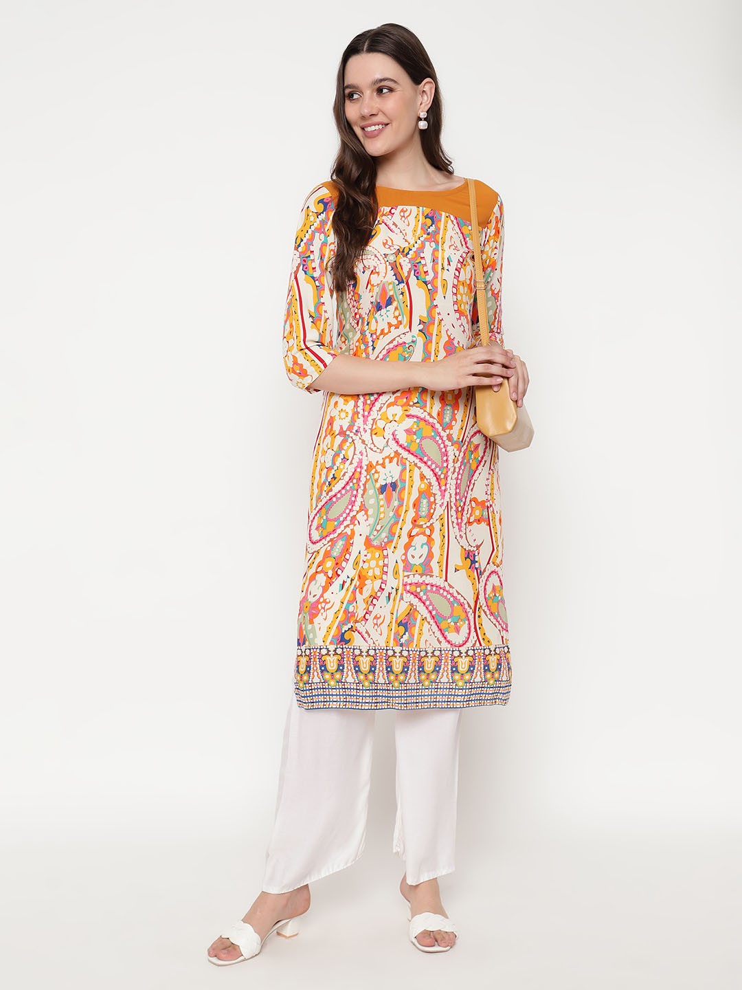 

URG Abstract Printed Round Neck Straight Kurta, White
