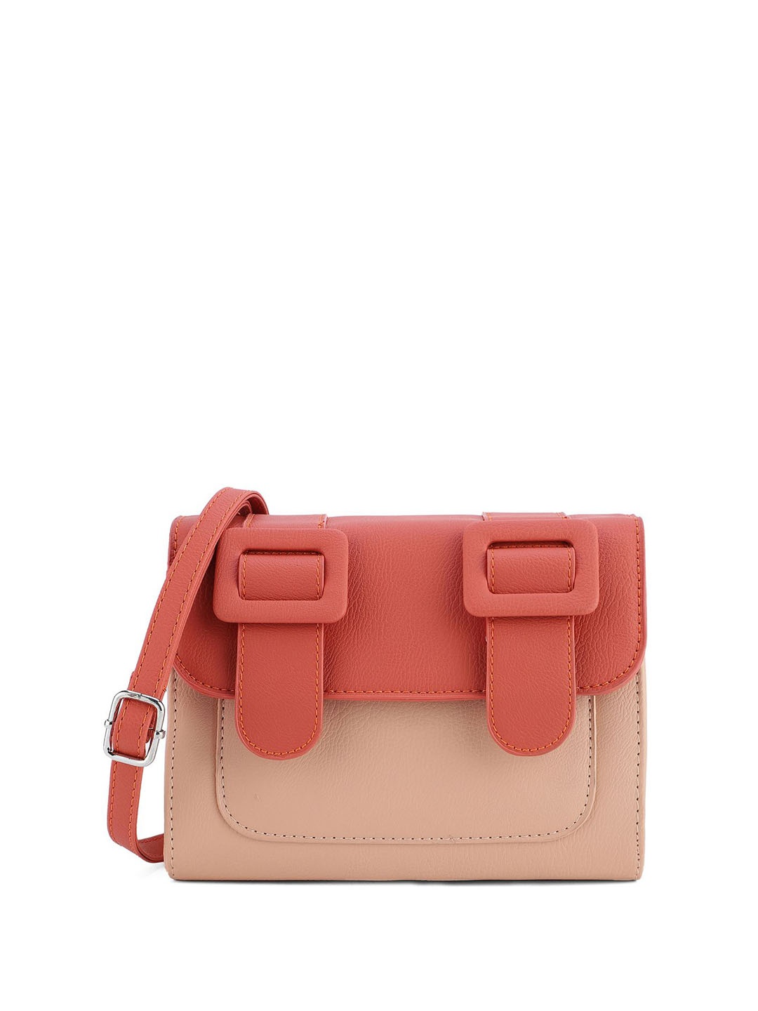 

IDA Women PU Structured Sling Bag Buckle Detail, Orange