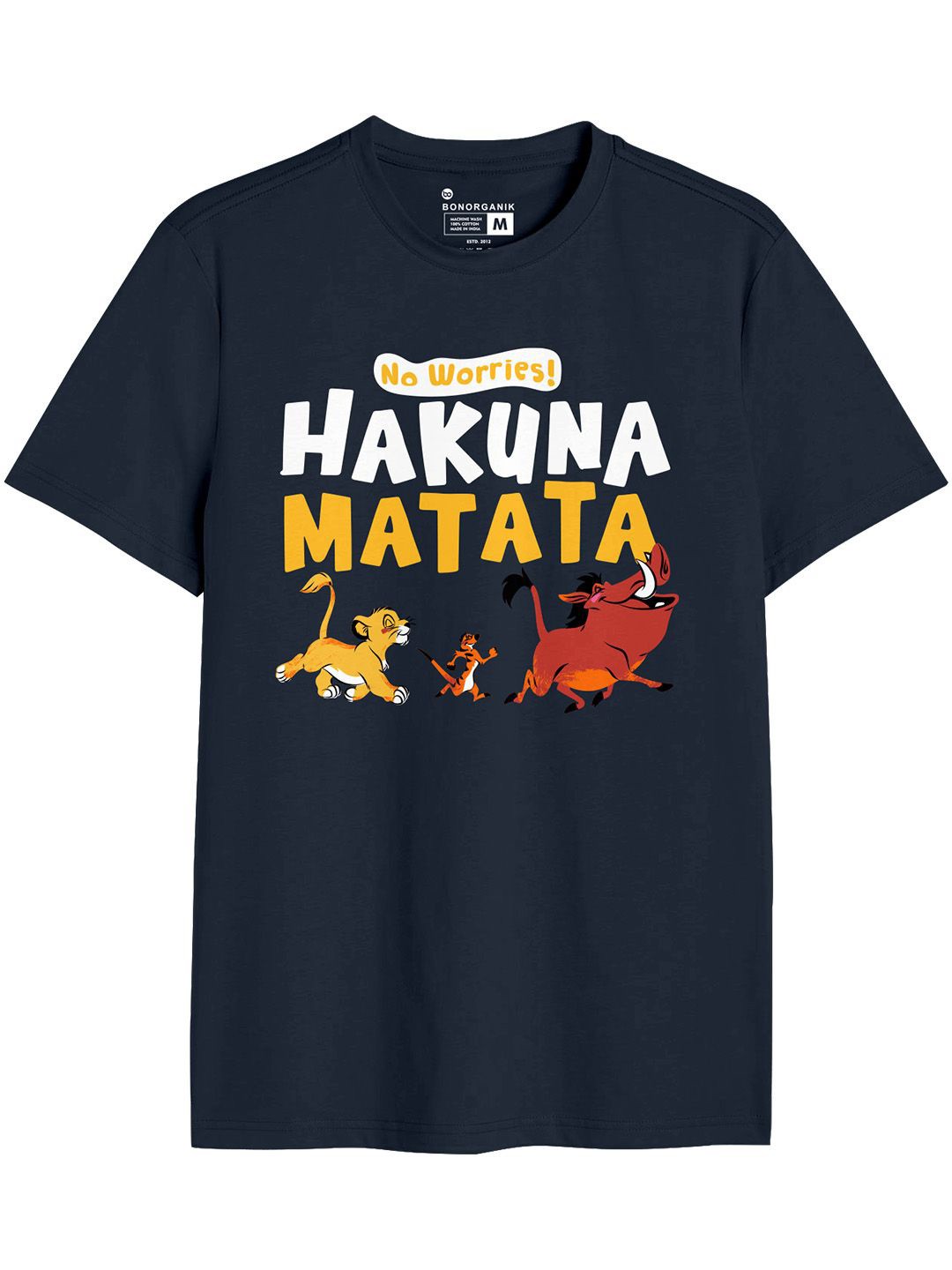 

BonOrganik Men Graphic Printed Round Neck Cotton T-shirt, Navy blue