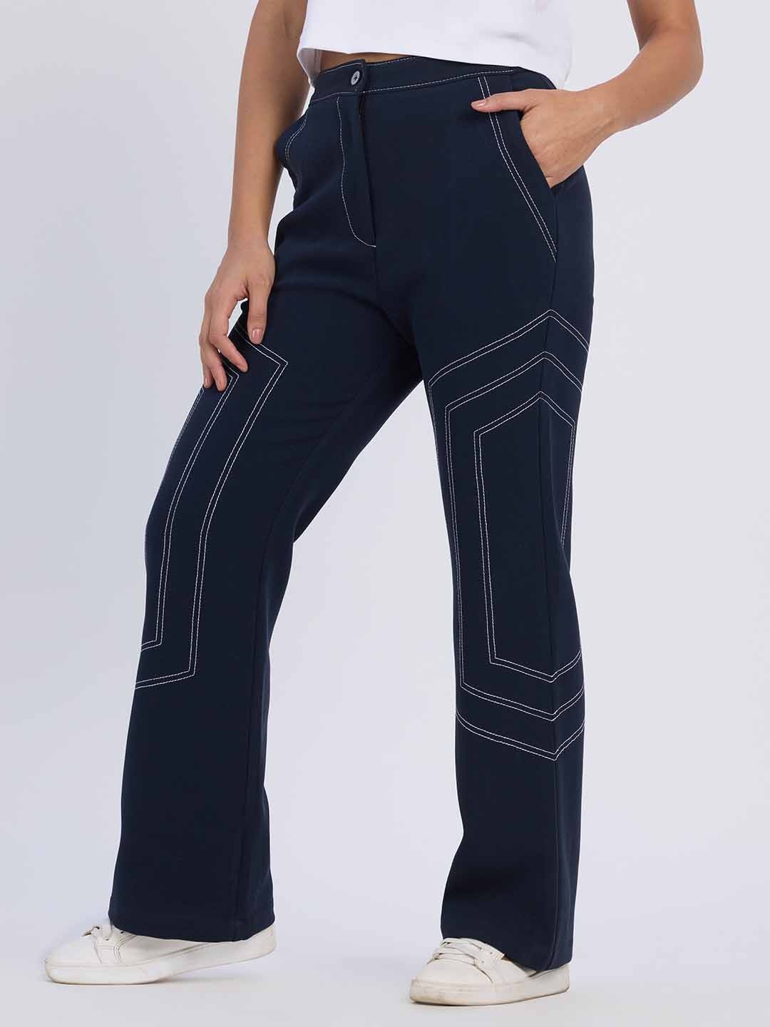 

PINACOLADA Women Embroidered Comfort Trousers, Navy blue