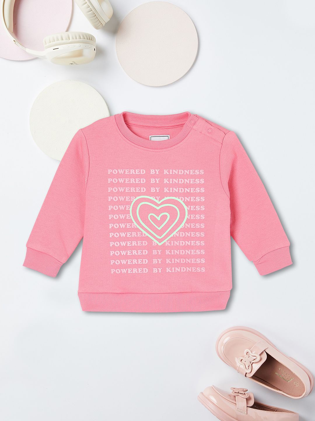 

max Girls Typography Printed Round Neck Cotton Pullover Sweatshirt, Pink