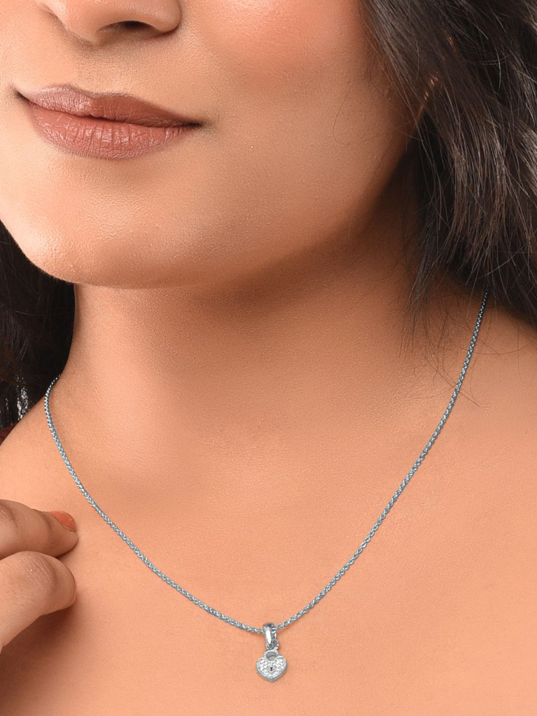 

XPNSV Silver Plated Cubic Zirconia Studded Heart Shaped Pendant with Chain