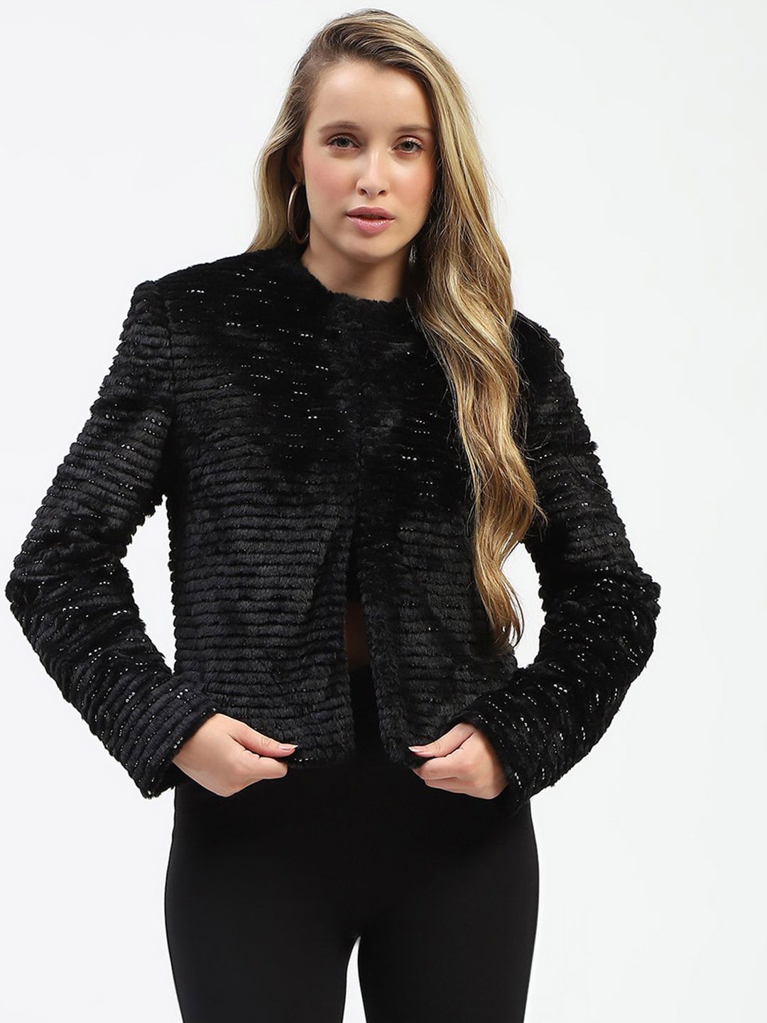 

Madame Self-Design Mock Collar Pea-Coat, Black