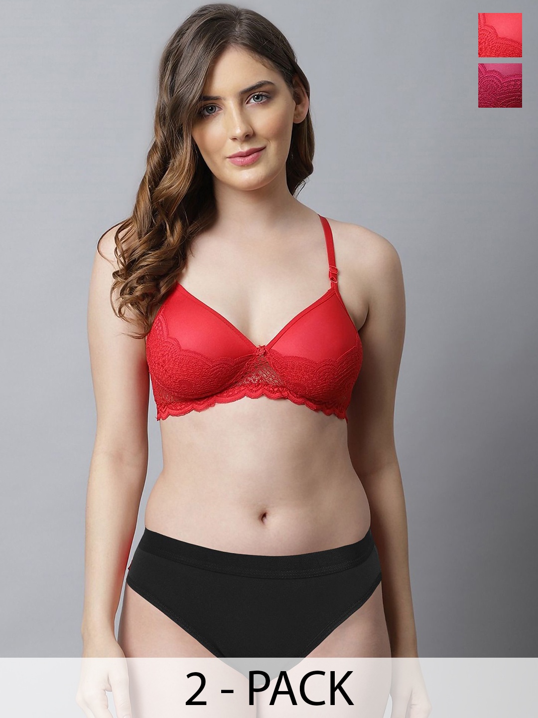 

AROUSY Women 2Pcs Laced Lightly Padded Lingerie Set, Red