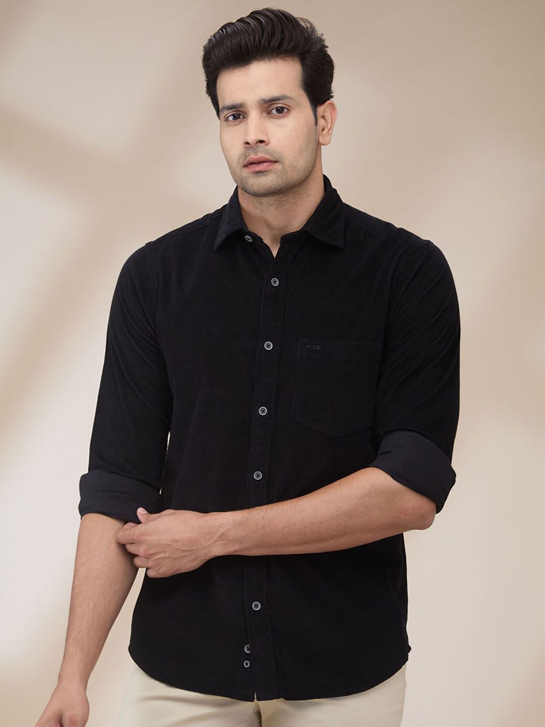 

ColorPlus Men Spread Collar Solid Cotton Casual Shirt, Black