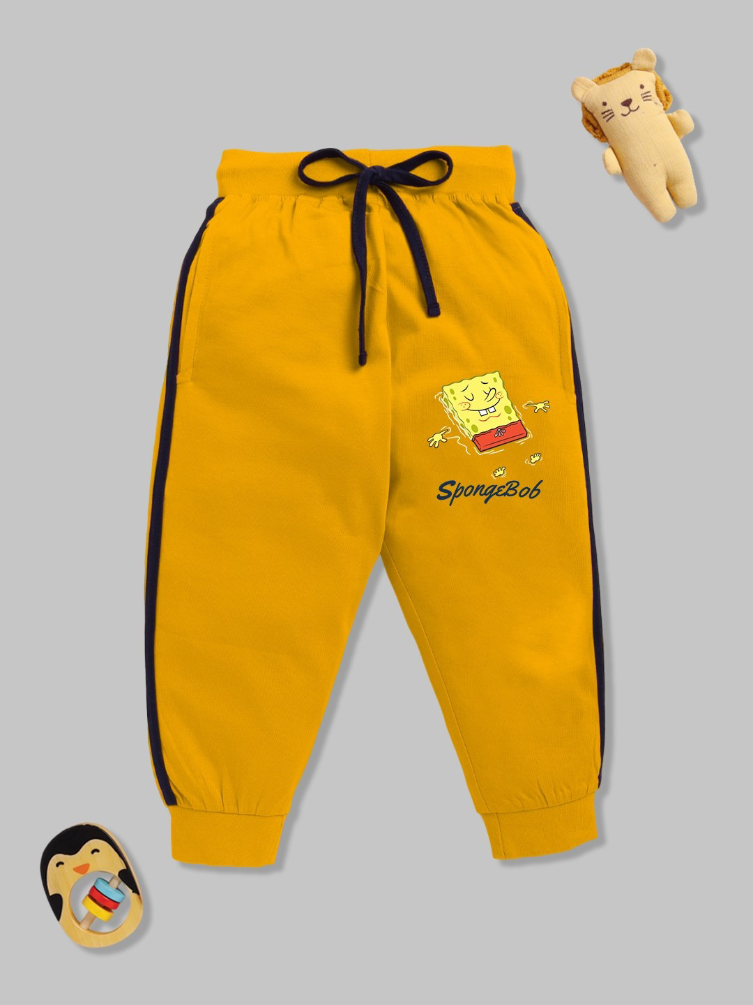 

YK X Minute Mirth Boys Spongebob Printed Pure Cotton Joggers, Yellow