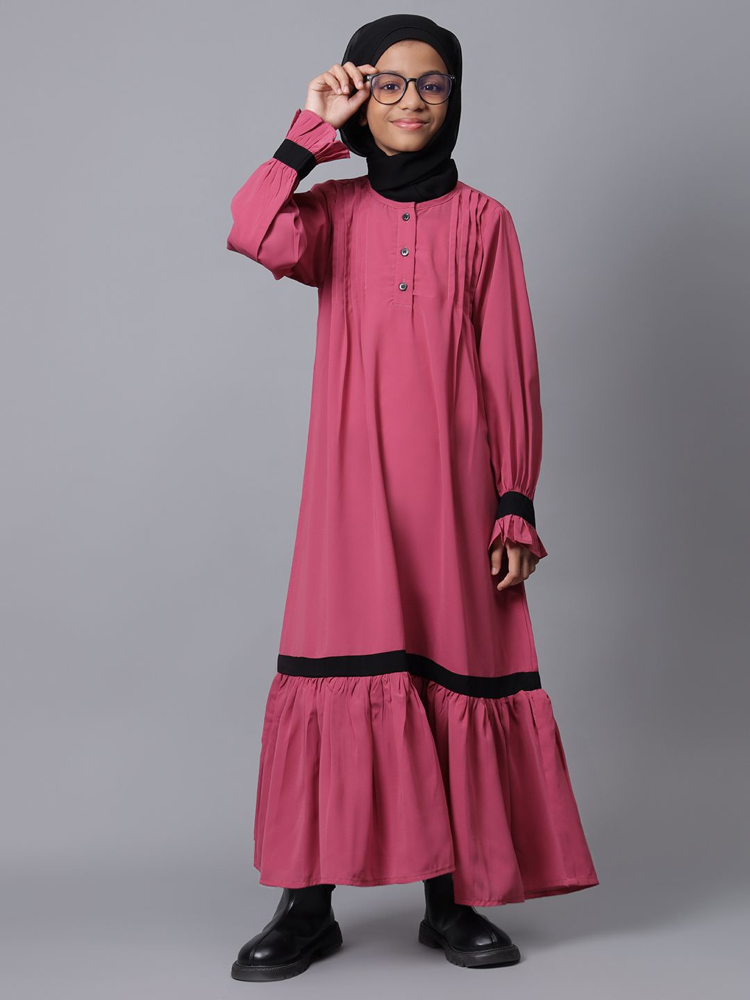 

NABIA Bell Sleeve Fit & Flare Maxi Dress for Girls, Pink