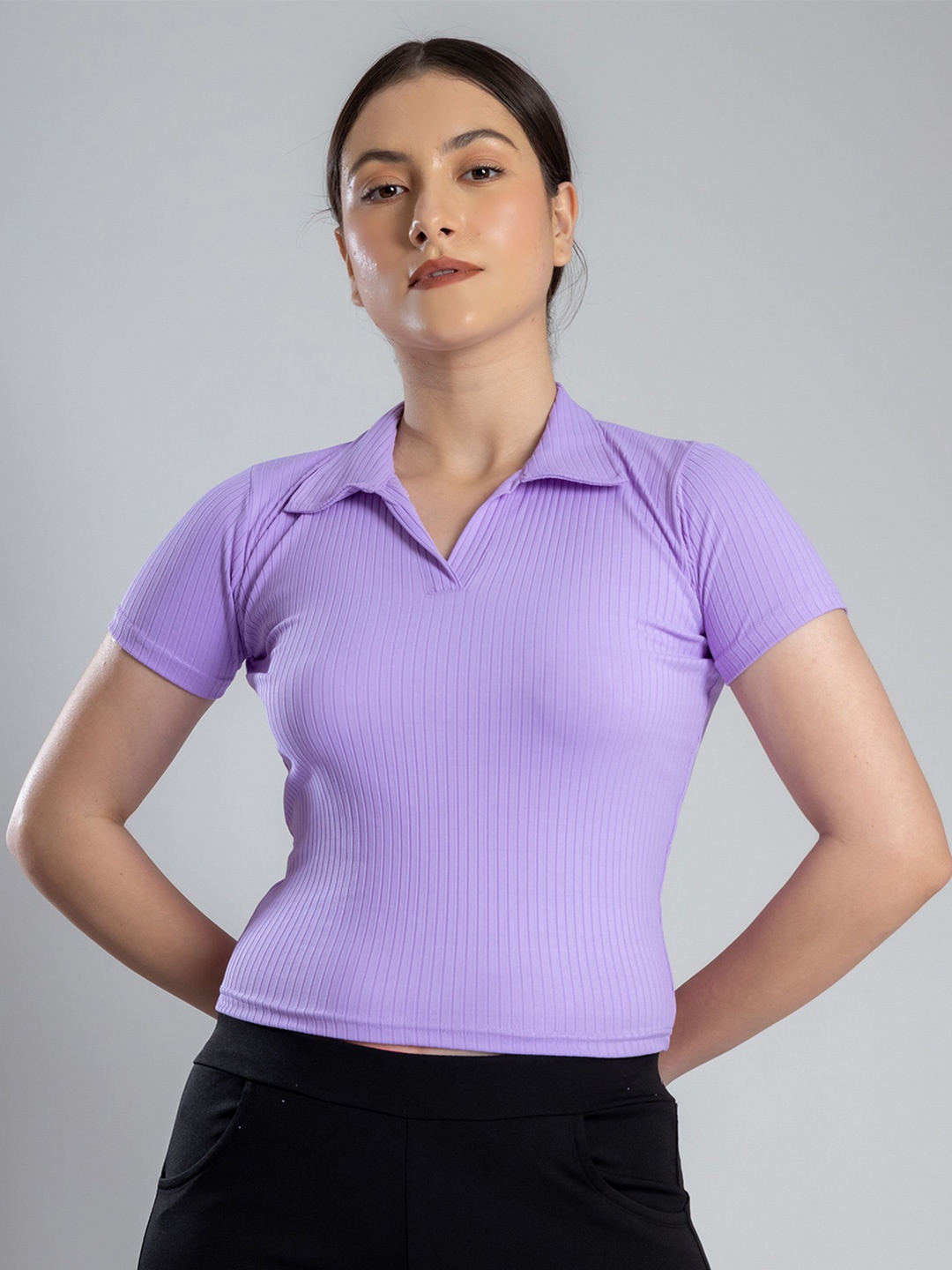 

Redamancii Women Solid Shirt Collar Polycotton Top, Lavender