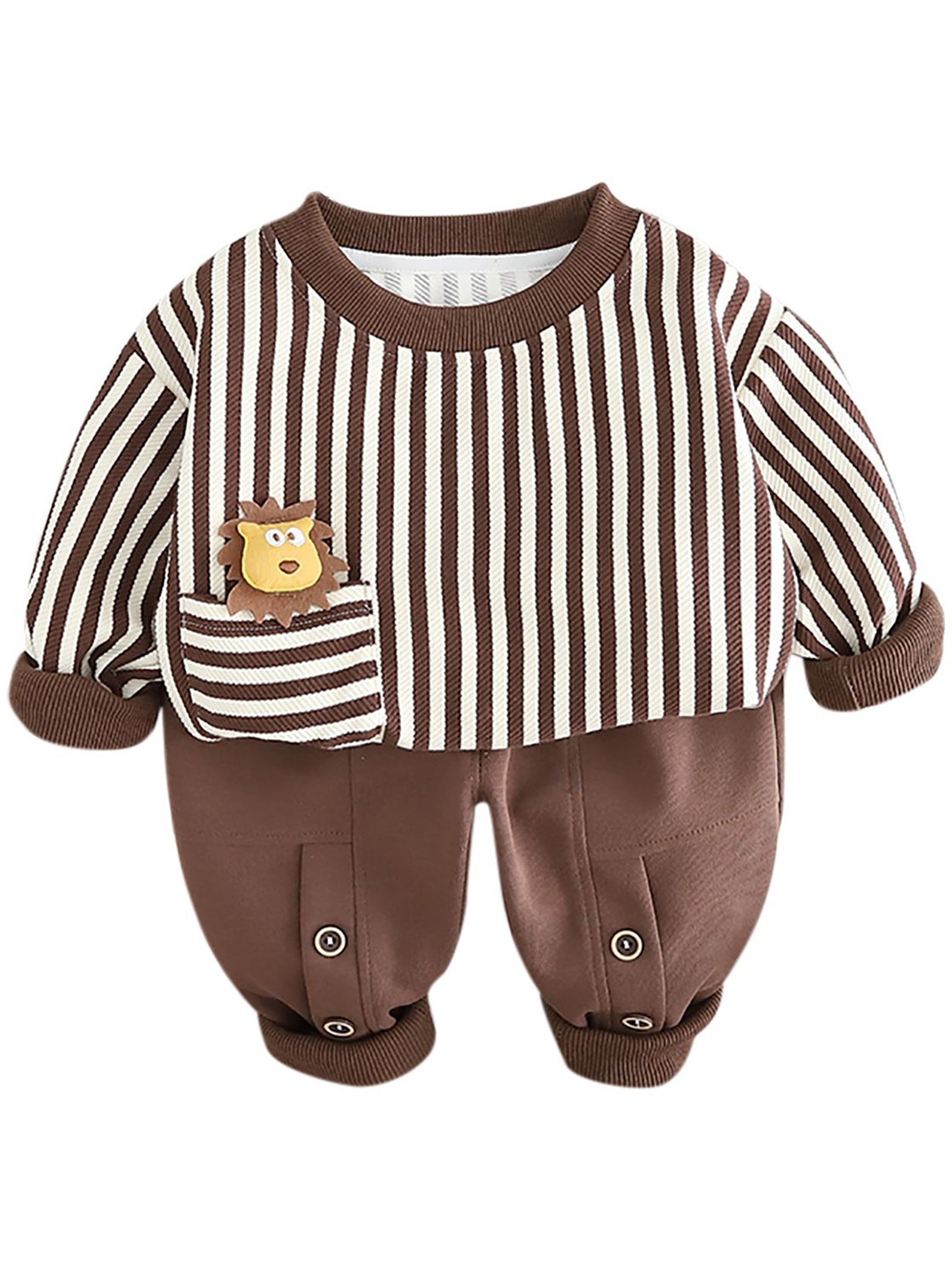 

StyleCast x Revolte Kids Brown & Off White Striped Pure Cotton Top with Pyjamas