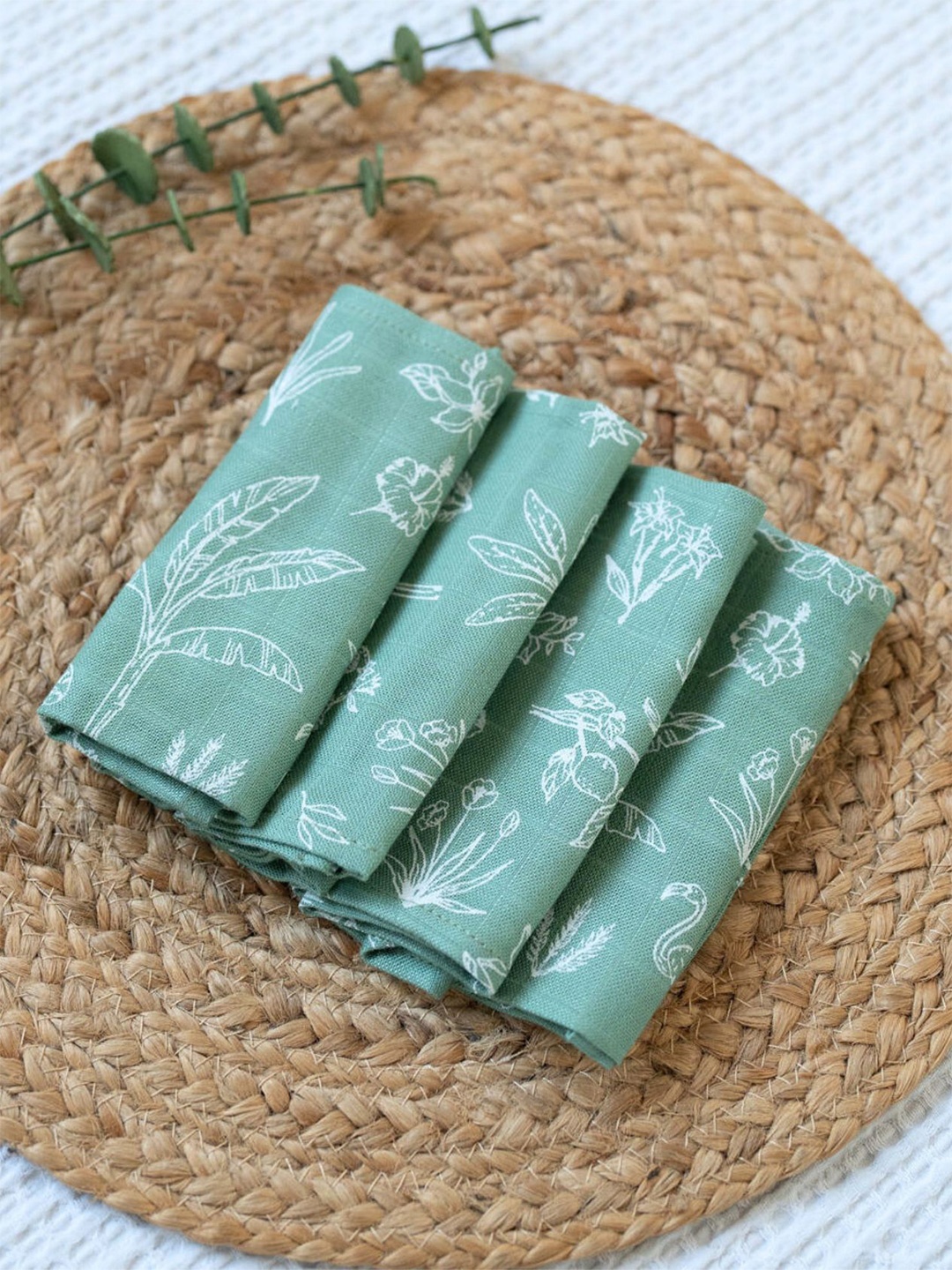 

cocoon care Green & White 4 Pieces Printed Bamboo 110 GSM Face Towels