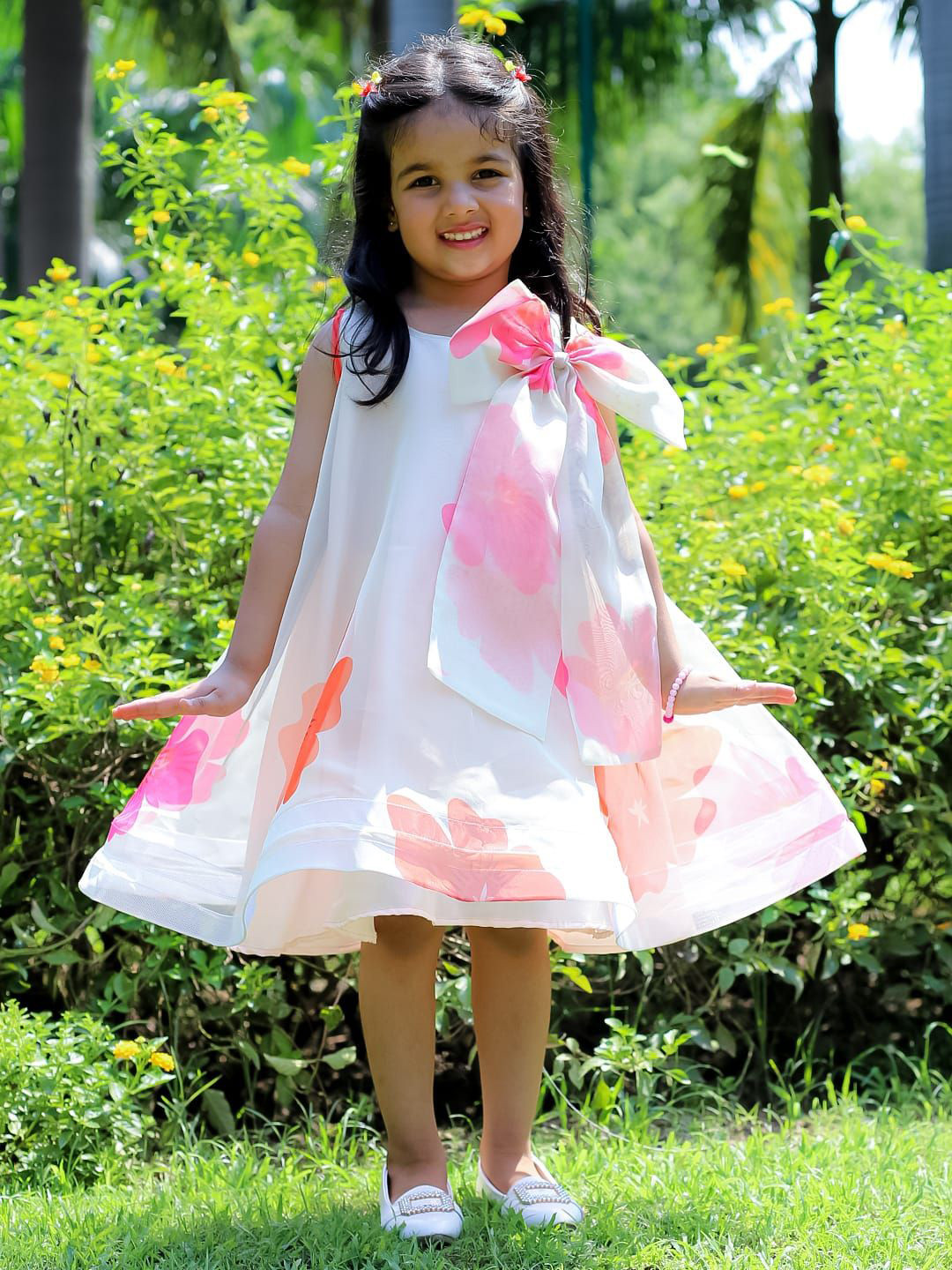 

UNBIND Girls Cotton Floral Printed A-line Dress, White
