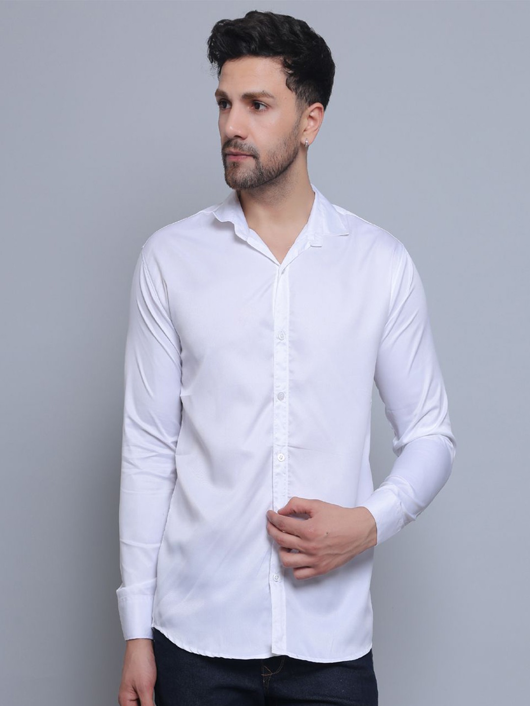 

CRAFT HEAVEN Men Spread Collar Solid Cotton Casual Shirt, White