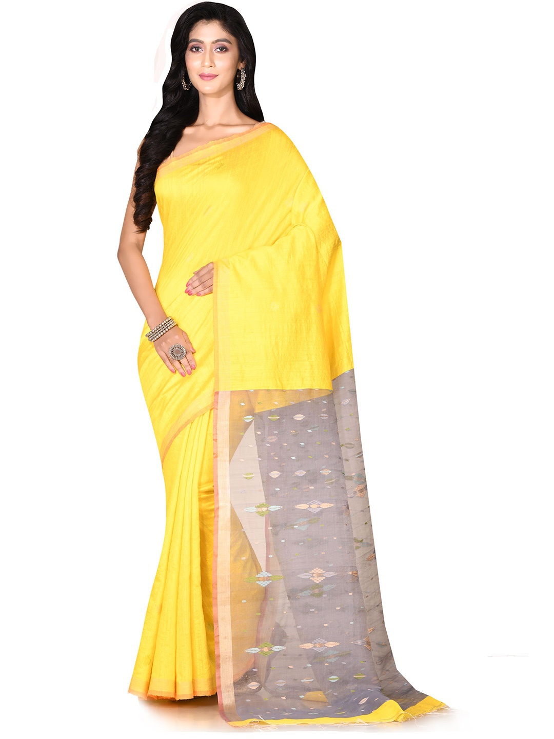 

SPRISH Solid Zari Pure Silk Jamdani Saree, Yellow