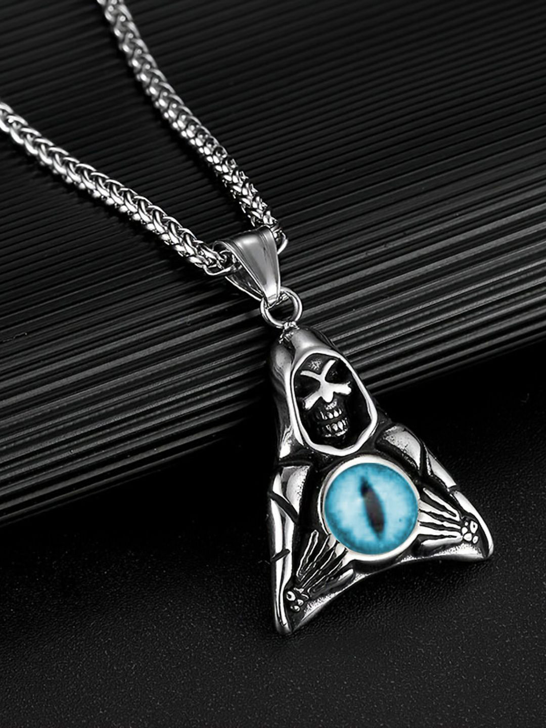 

VAGHBHATT Men Silver Plated Stainless Steel Artificial Stones Pendant with Chain