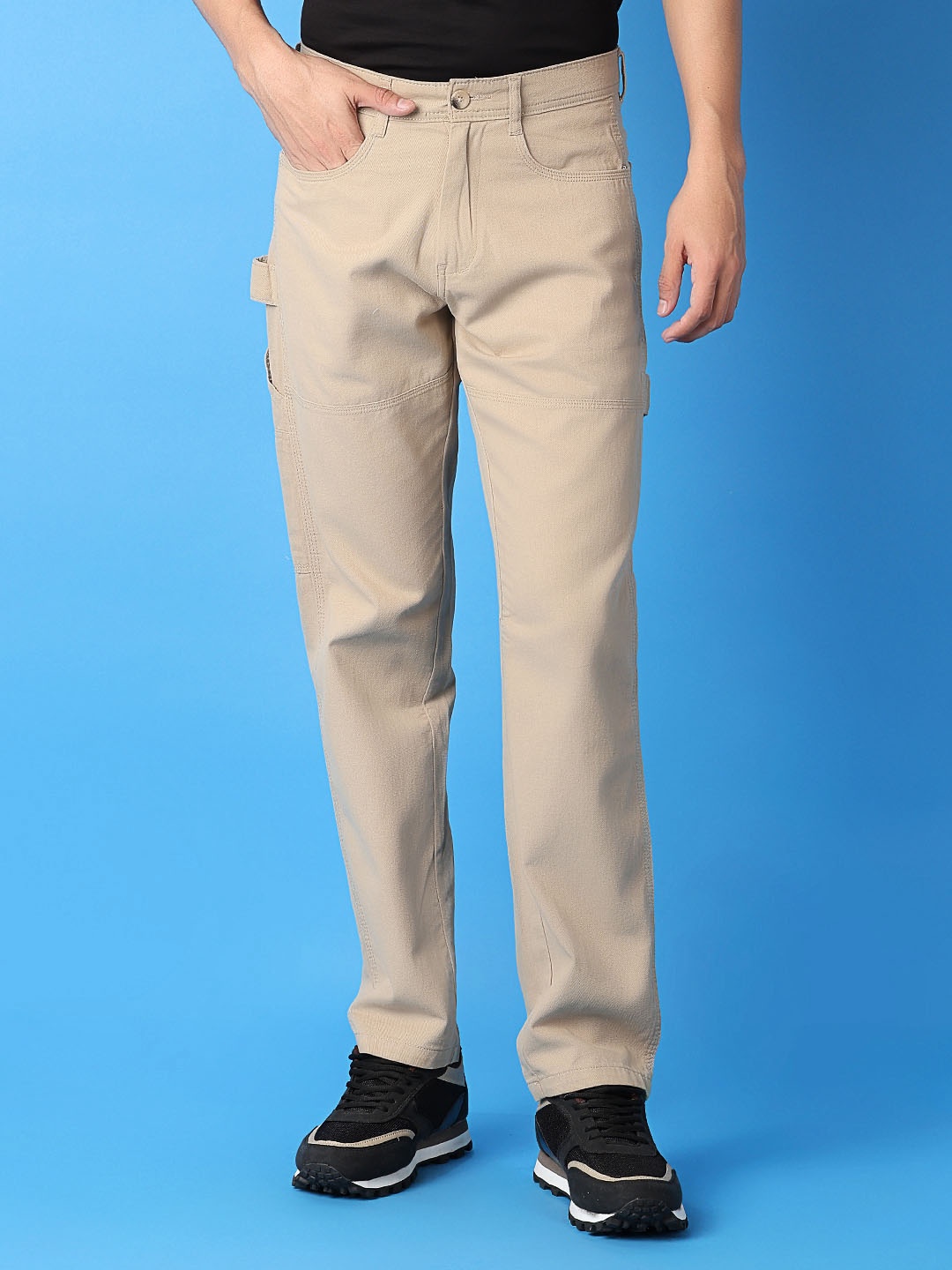 

V-Mart Men Solid Regular Fit Mid-Rise Trousers, Cream