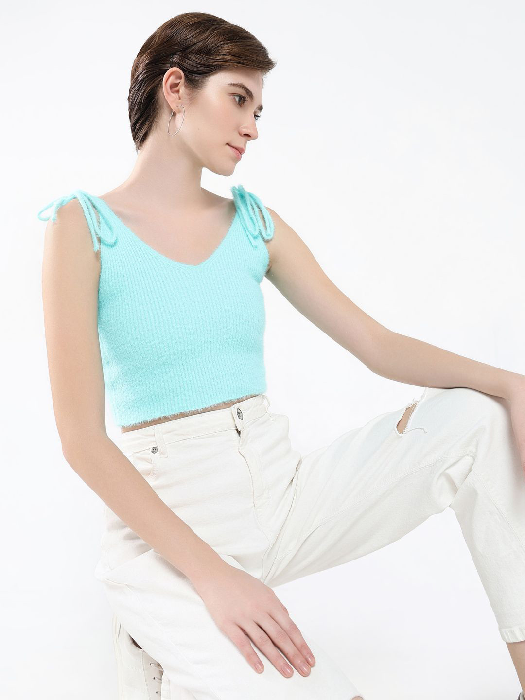 

SHOWOFF Women Solid V-Neck Acrylic Top, Sea green