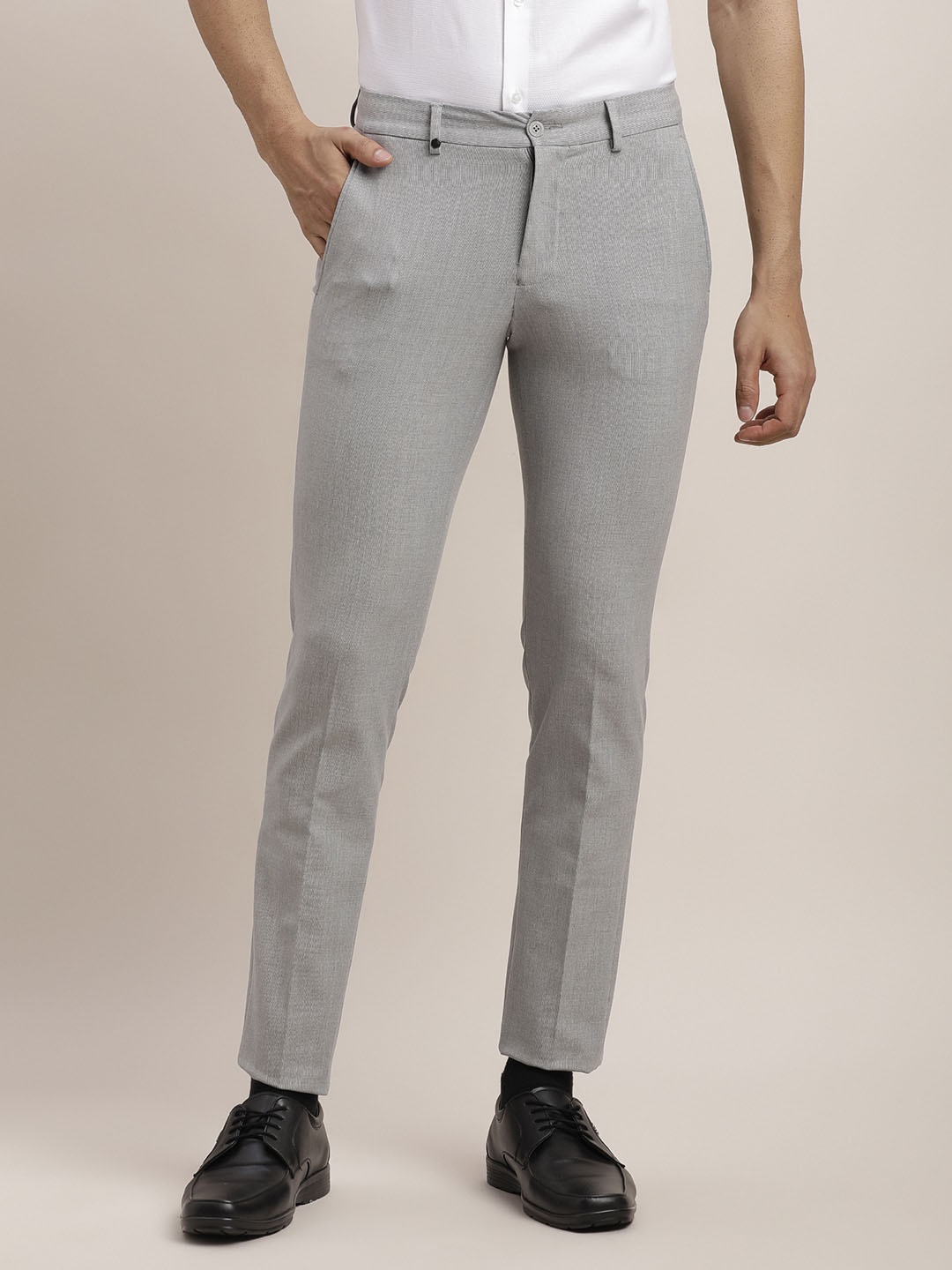 

Turtle Men Tailored Slim Fit Formal Trousers, Grey melange