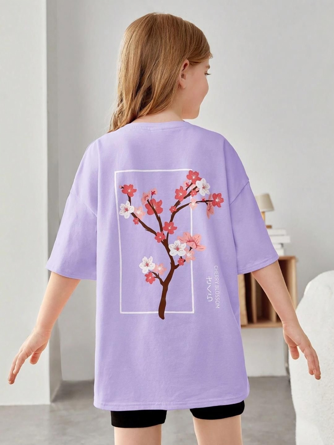 

Kotty Girls Graphic Printed Round Neck Cotton Oversized T-shirt, Purple