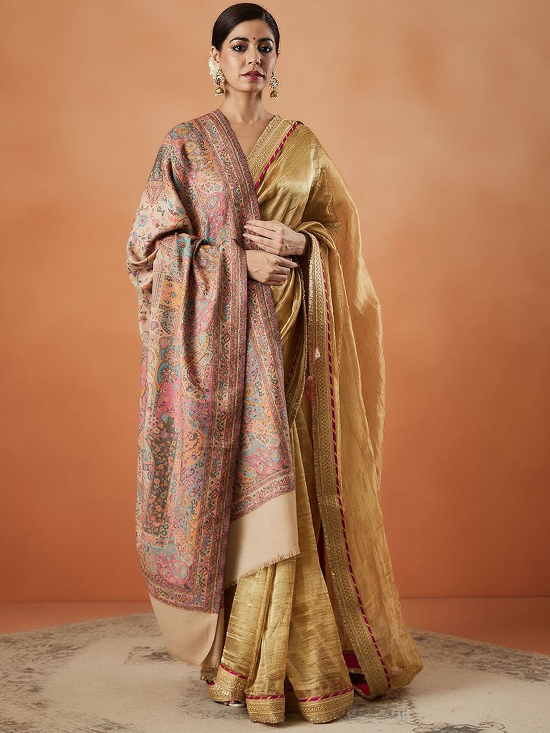 

Pashmoda Ethnic Motifs Woven Design Shawl, Beige