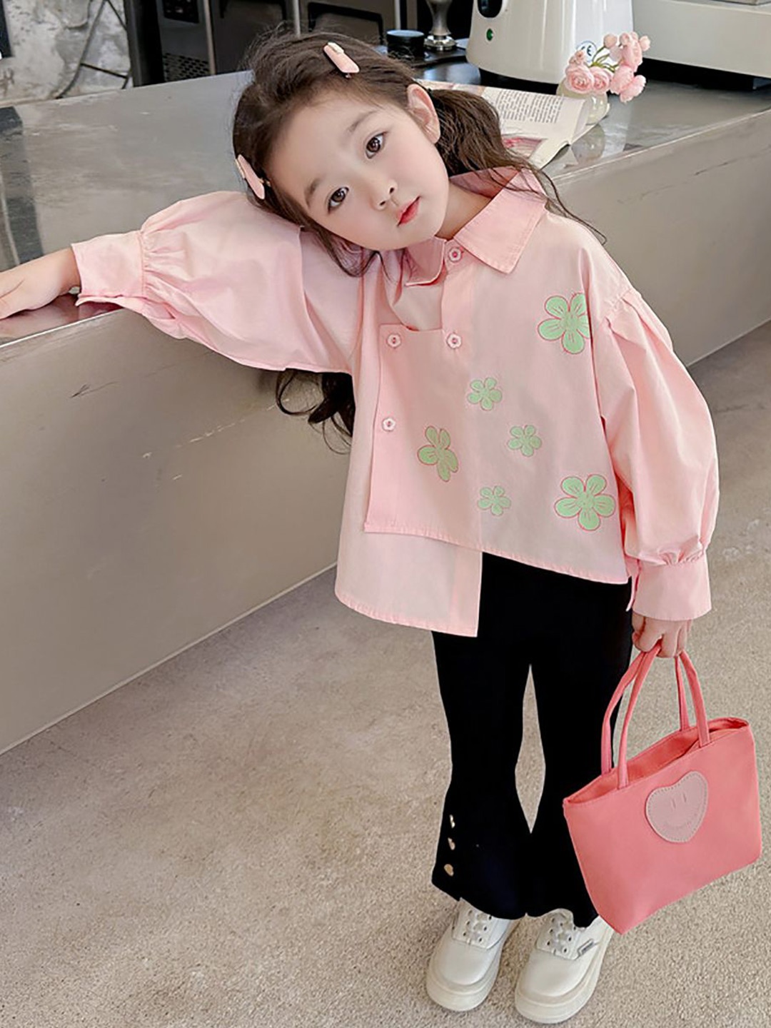 

StyleCast x Revolte Girls Pink & Green Printed Pure Cotton Top with Palazzos