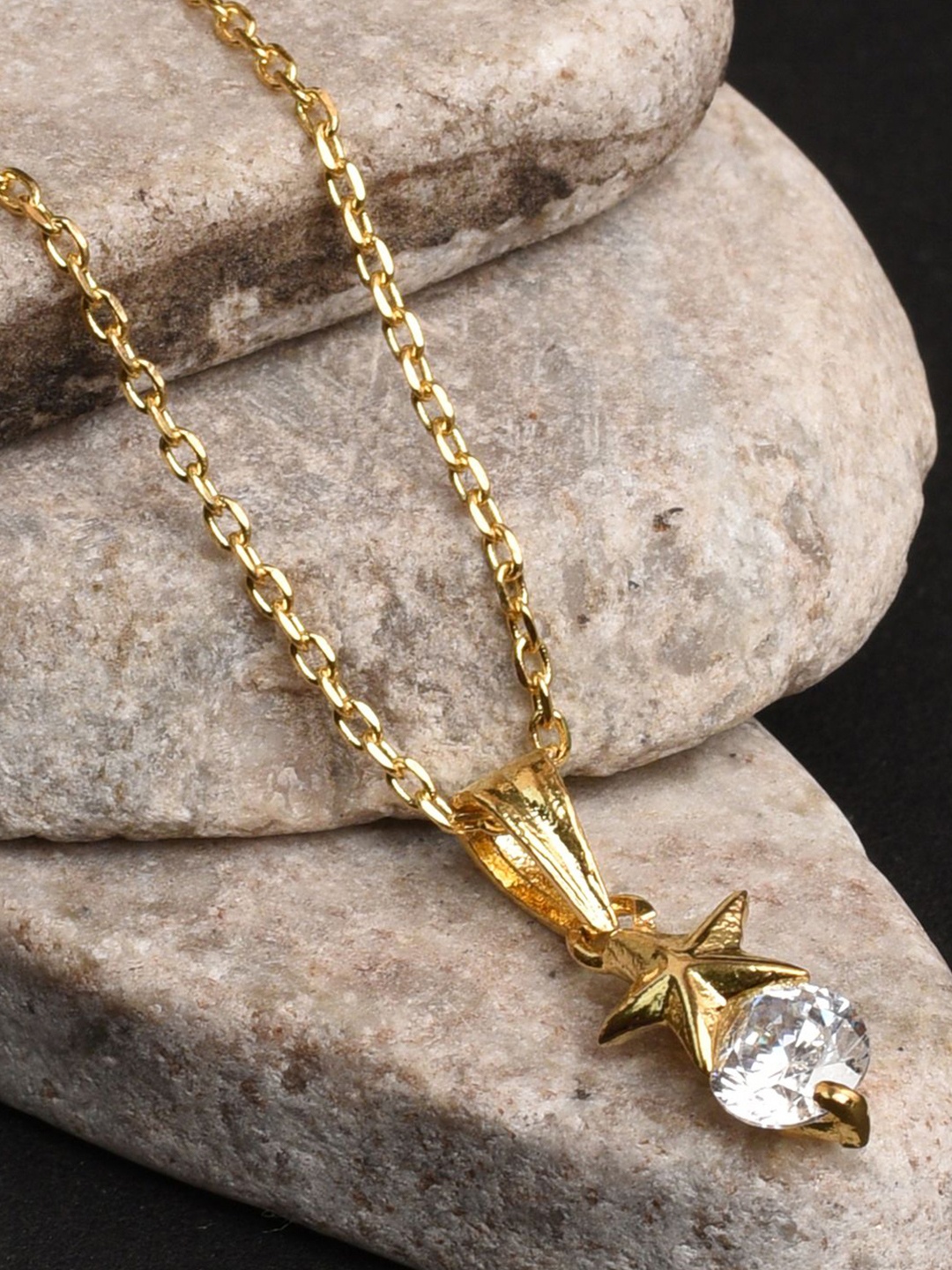 

XPNSV Gold Plated Cubic Zirconia Studded Pendant with Chain