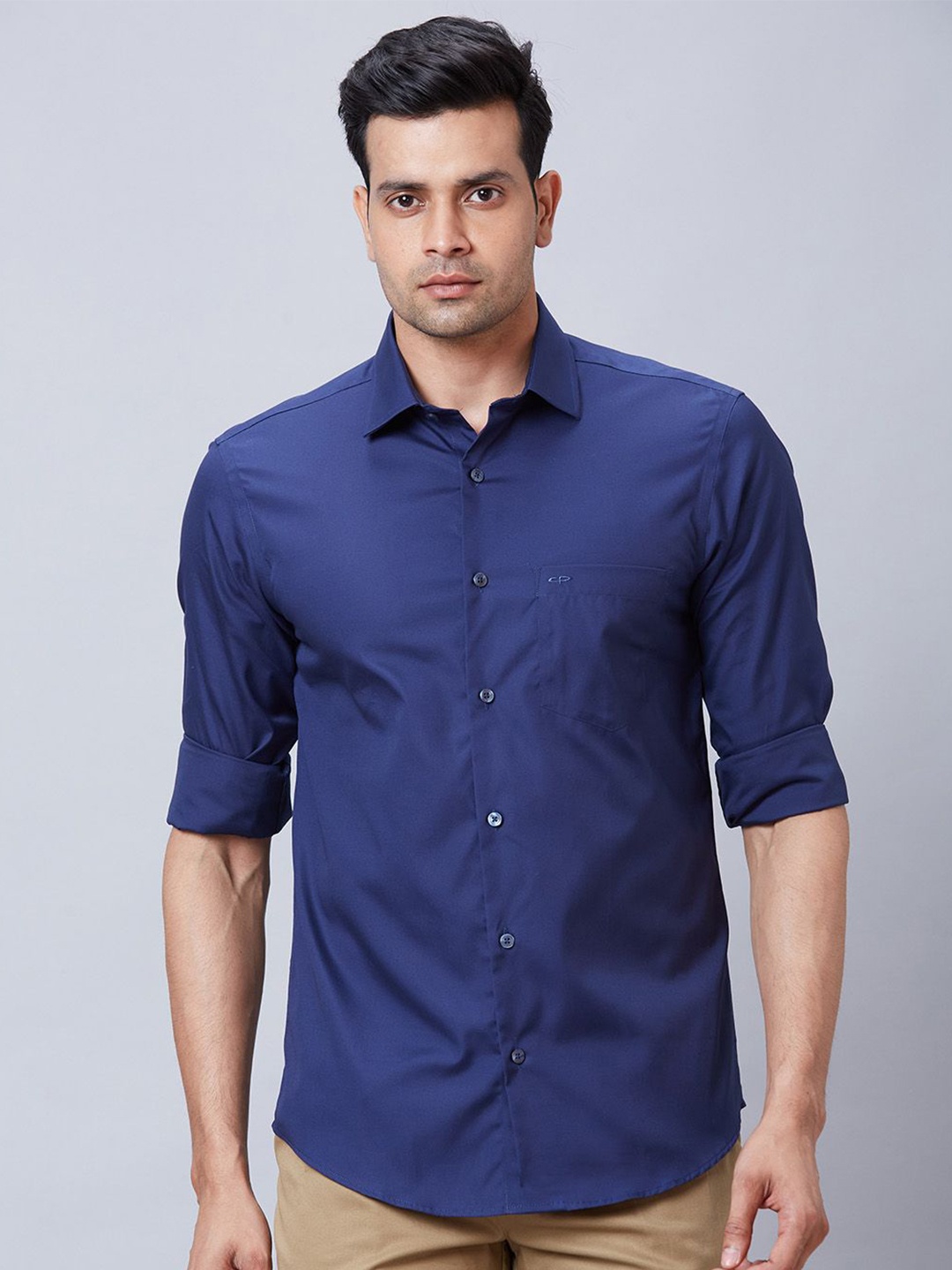 

ColorPlus Men Spread Collar Solid Cotton Tailored Fit Casual Shirt, Blue