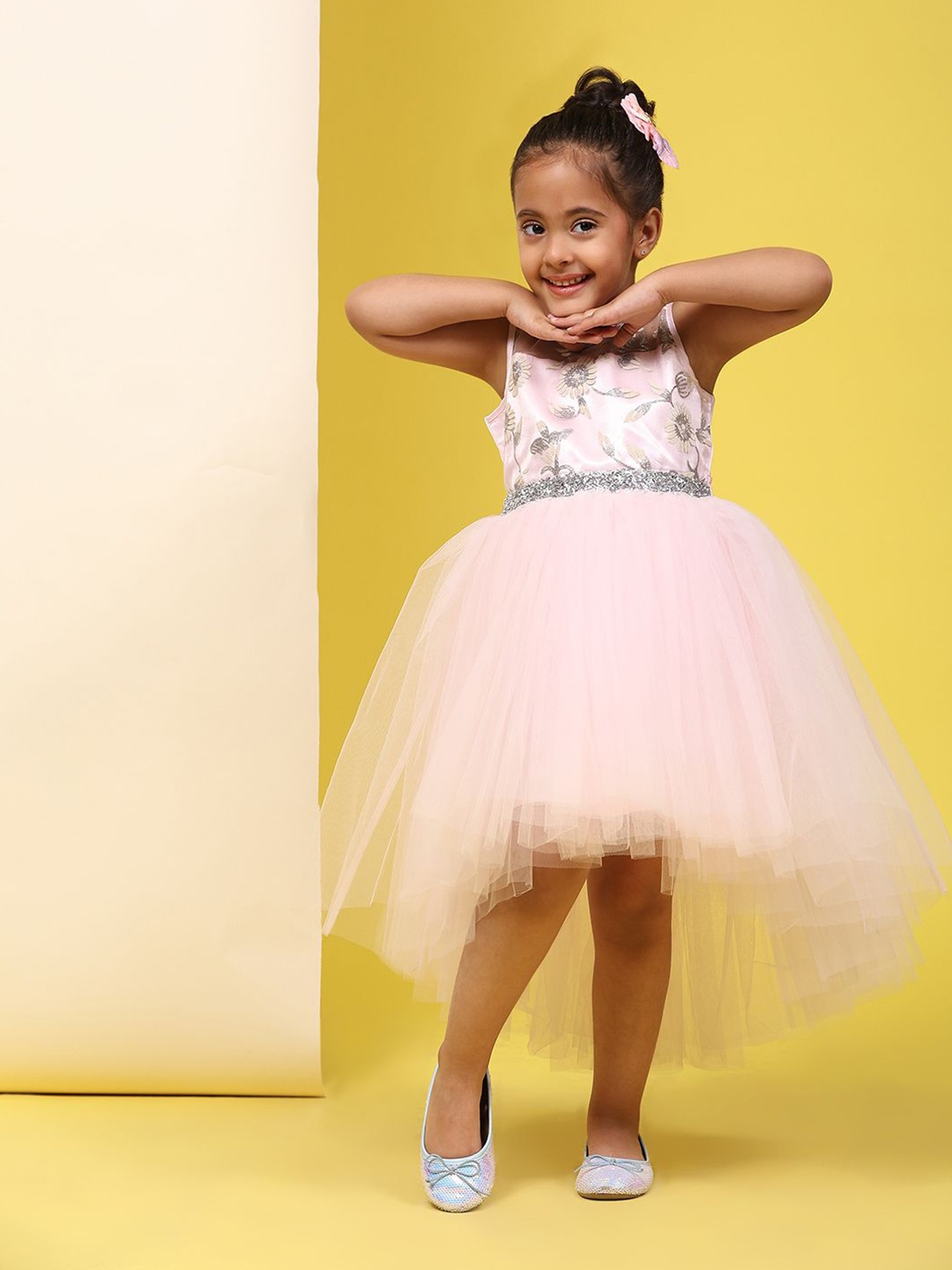

Toy Balloon kids Girls Floral Embellished Net Fit & Flare Dress, Pink
