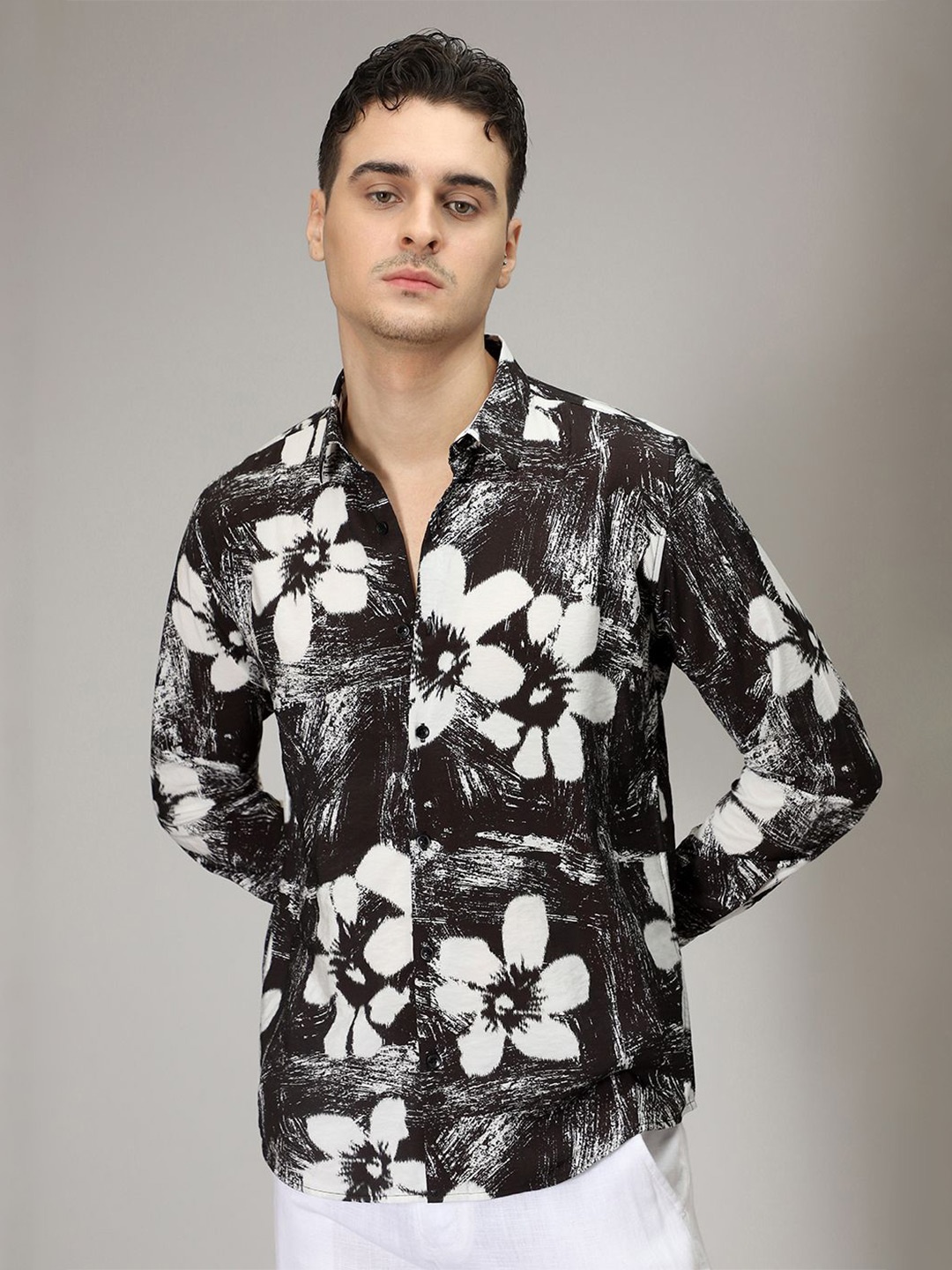 

Banana Club Men Classic Slim Fit Opaque Printed Casual Shirt, Black