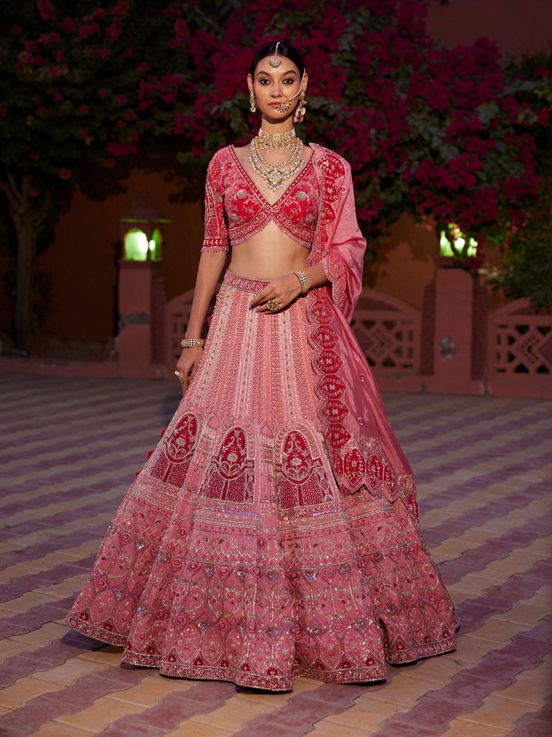 

KIASA By Ronak & Shruti Embellished Satin Ready to Wear Lehenga Blouse With Dupatta, Pink