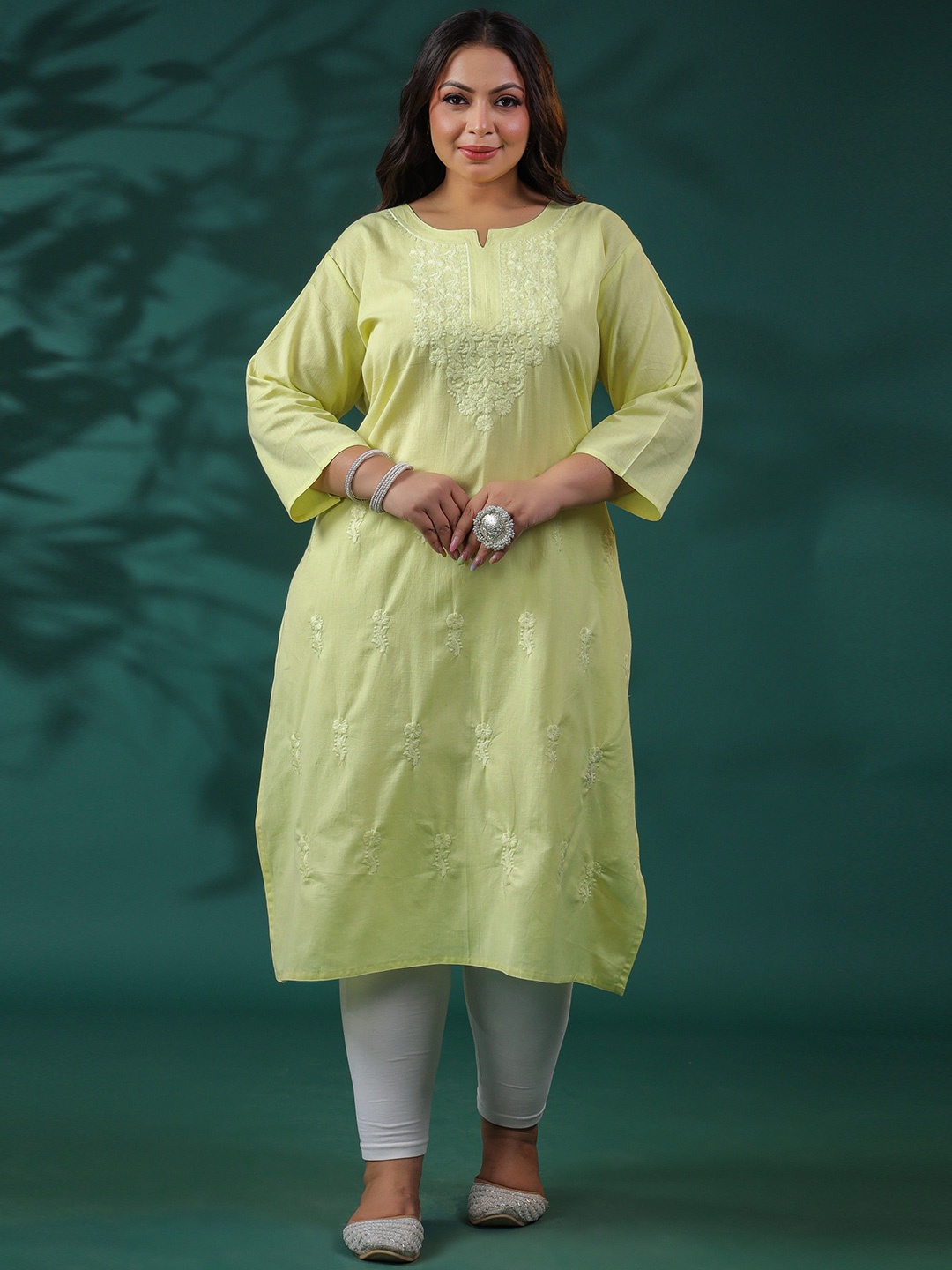 

LALI JAIPUR Women Floral Embroidered Cotton A-Line Kurta, Yellow