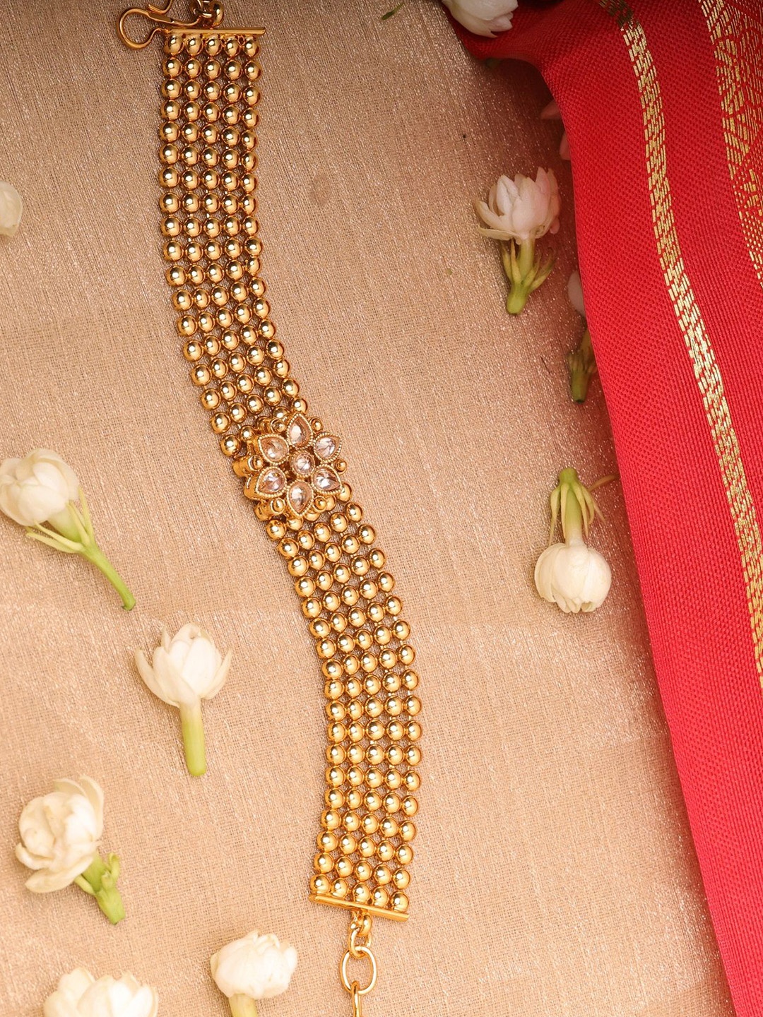 

Mirraw Gold-Plated Kundan Studded Wraparound Bracelet