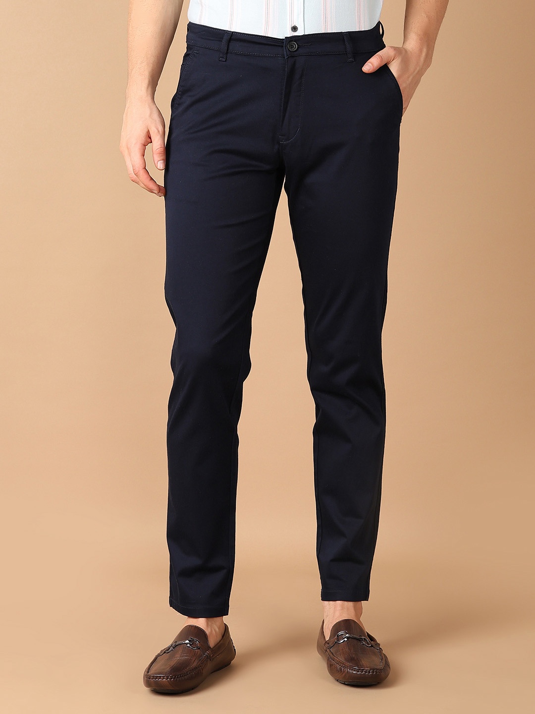 

V-Mart Men Solid Slim Fit Trousers, Navy blue