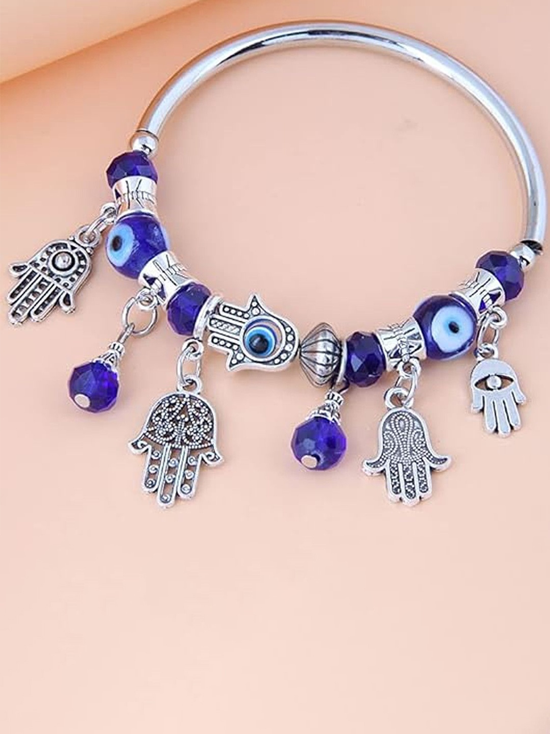 

Heer Collection Unisex Stainless Steel Artificial Beads Charm Bracelet, Silver