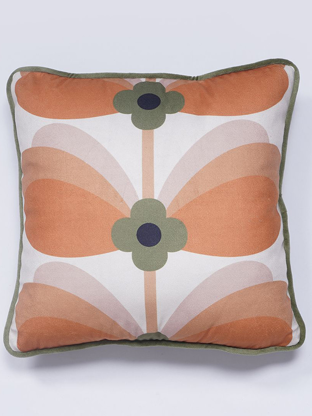 

SANSKRUTIHOMES White & Orange Floral Velvet Square Cushion Covers