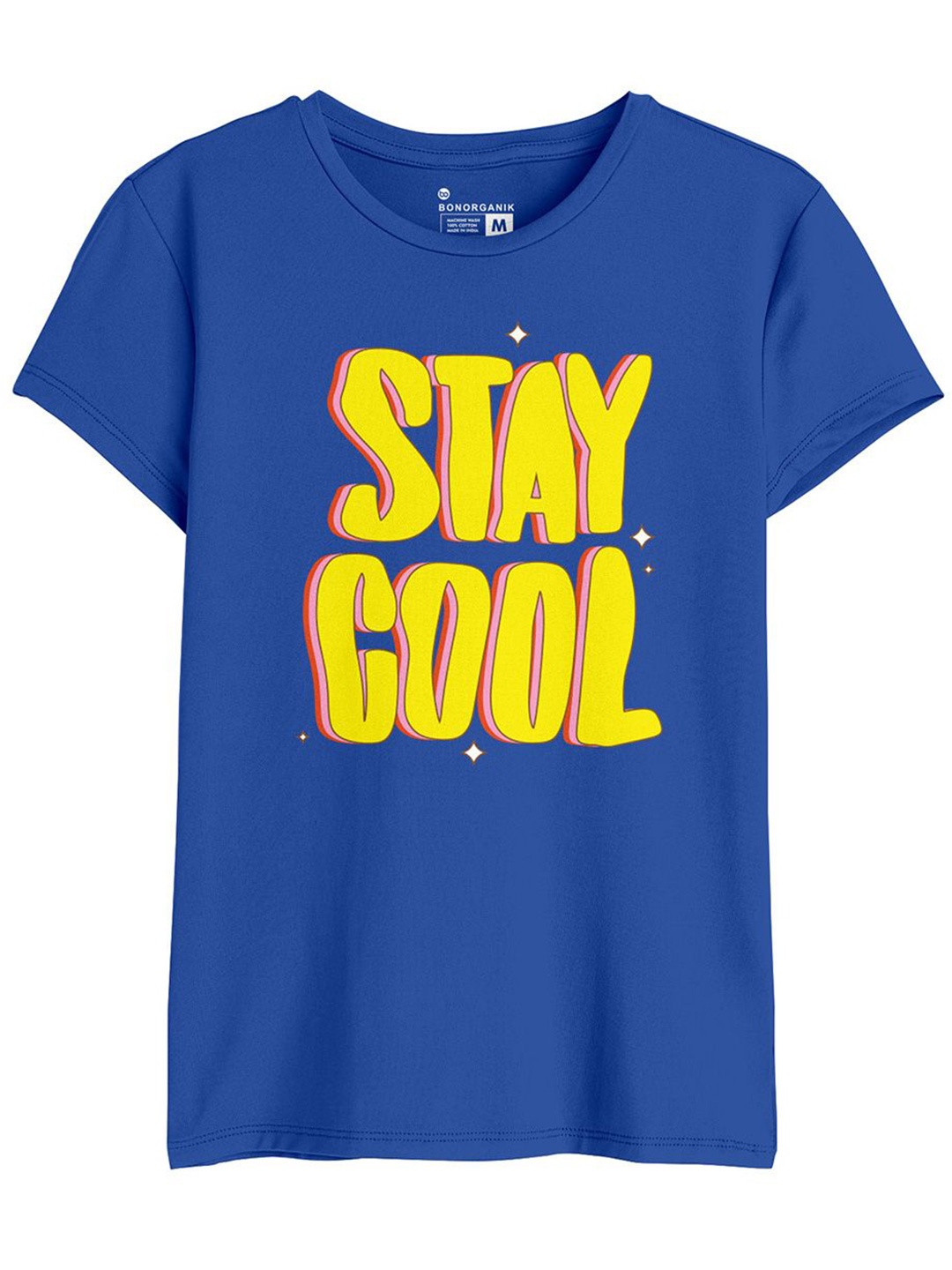 

BonOrganik Women Typography Printed Round Neck Cotton T-shirt, Blue