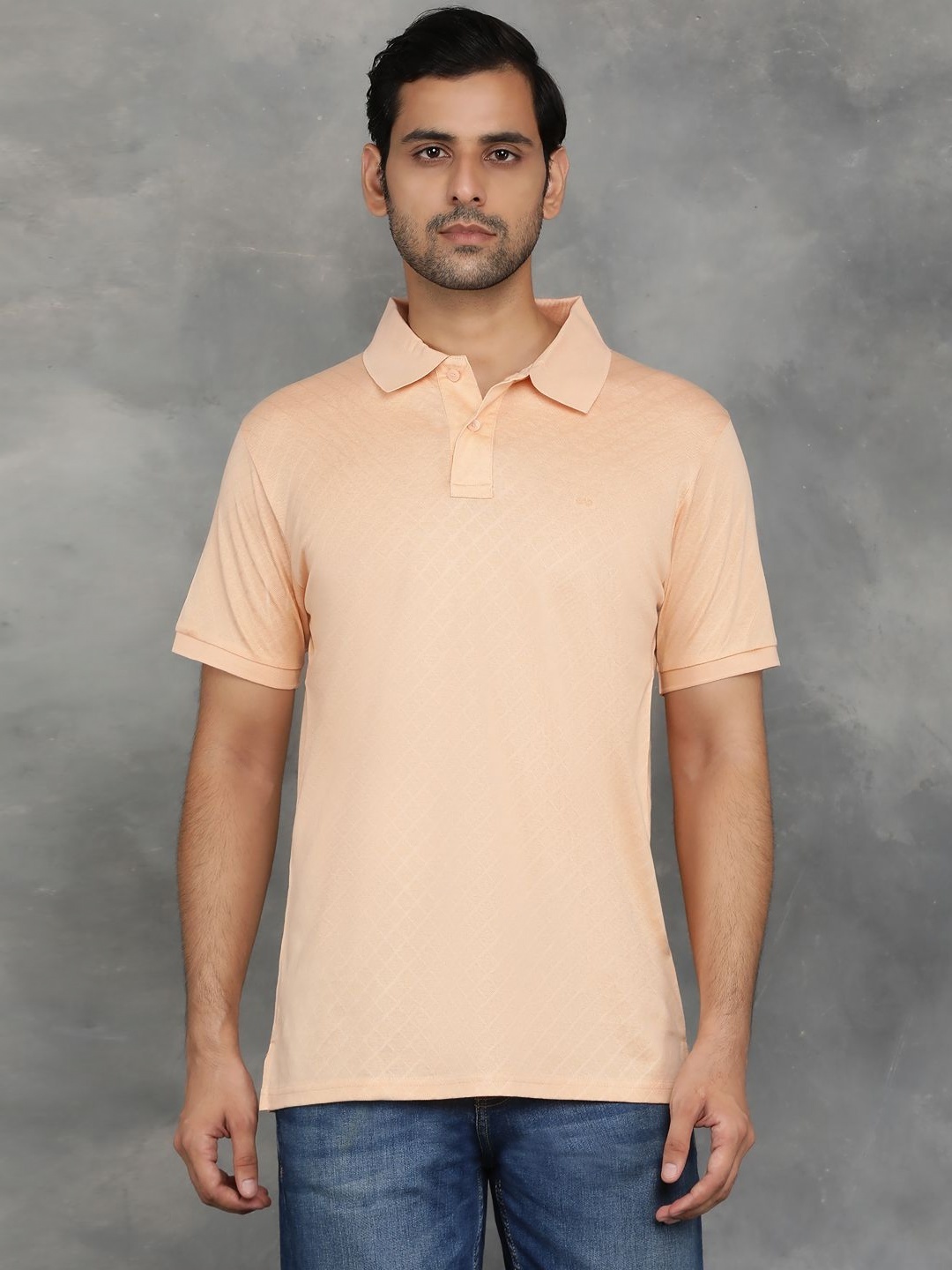 

JADE BLUE Men Polo Collar Raw Edge T-shirt, Peach