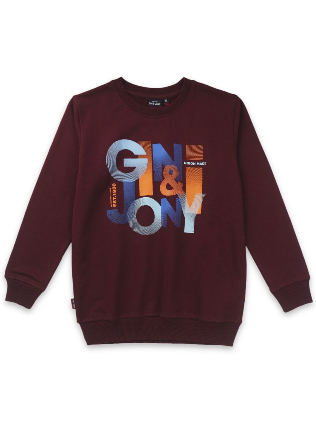 

Gini and Jony Boys Typography Printed Round Neck Cotton Pullover Sweatshirt, Maroon
