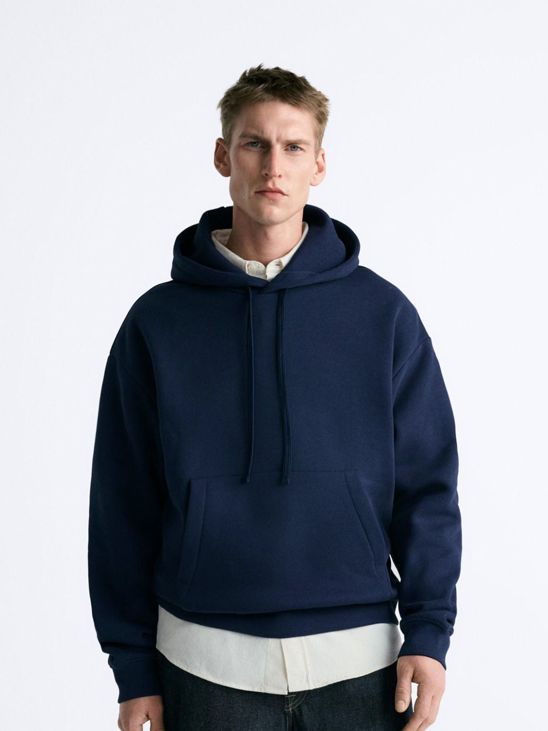 

MISCHIEF MONKEY Men Solid Hooded Pullover Sweatshirt, Navy blue